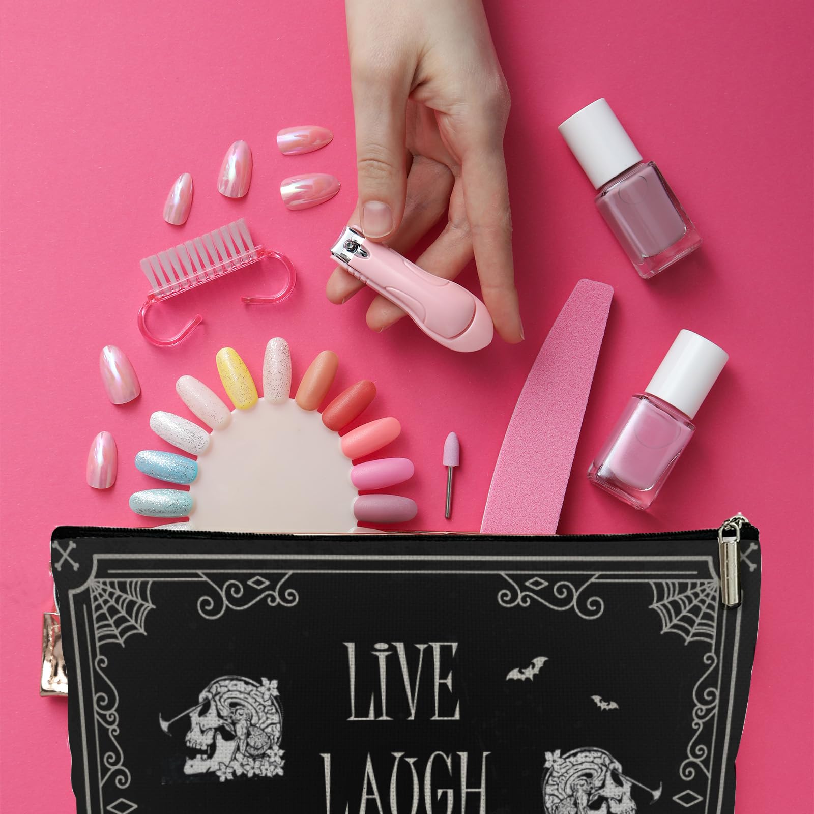 Funny Dark Humor Goth Makeup Bag for Women - Live Laugh Lobotomy Cosmetic Pouch with Zipper, Unique Gothic Birthday Gift Idea for Her - Perfect for Halloween, Alternative Fashion & Everyday Use