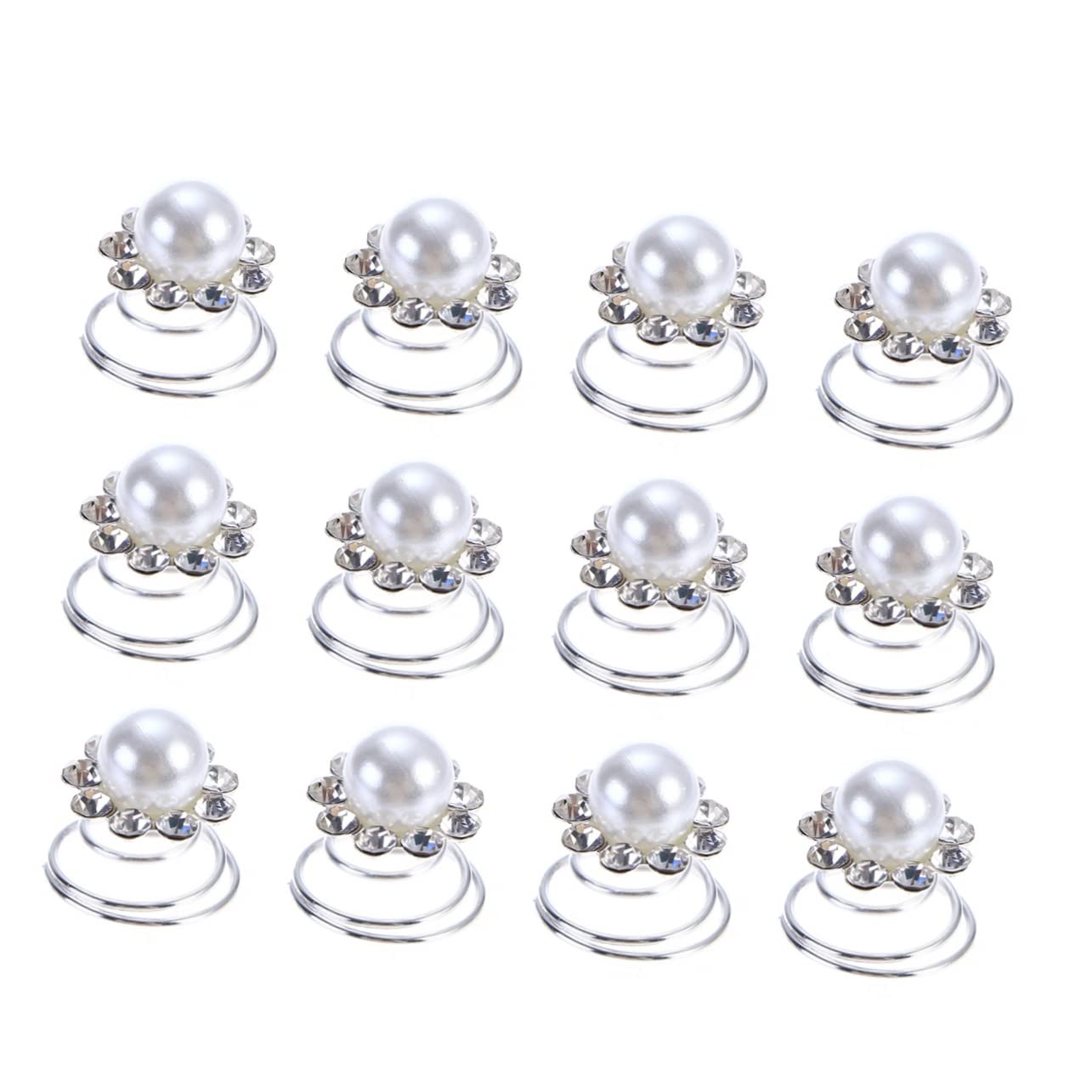 Mikinona 12 Pack Spiral Hair Pins with Crystal Flowers - Elegant Bridal Hair Clips for Weddings, Prom & Special Occasions - Perfect for Updos, Half-Up Styles & Boho Hairstyles