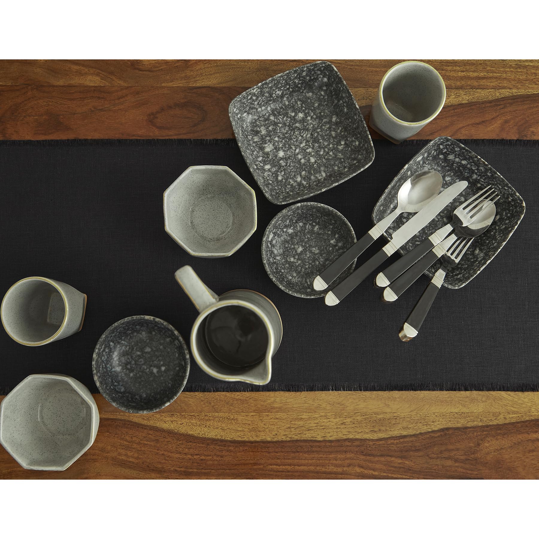 Solino Home 60 Inch Black Fringe Linen Table Runner - 100% Pure Linen Short Tablecloth 14x60 Inches for Coffee Tables & Dressers - Perfect for Spring Decor, Easter Dining & Farmhouse Style Home Decor