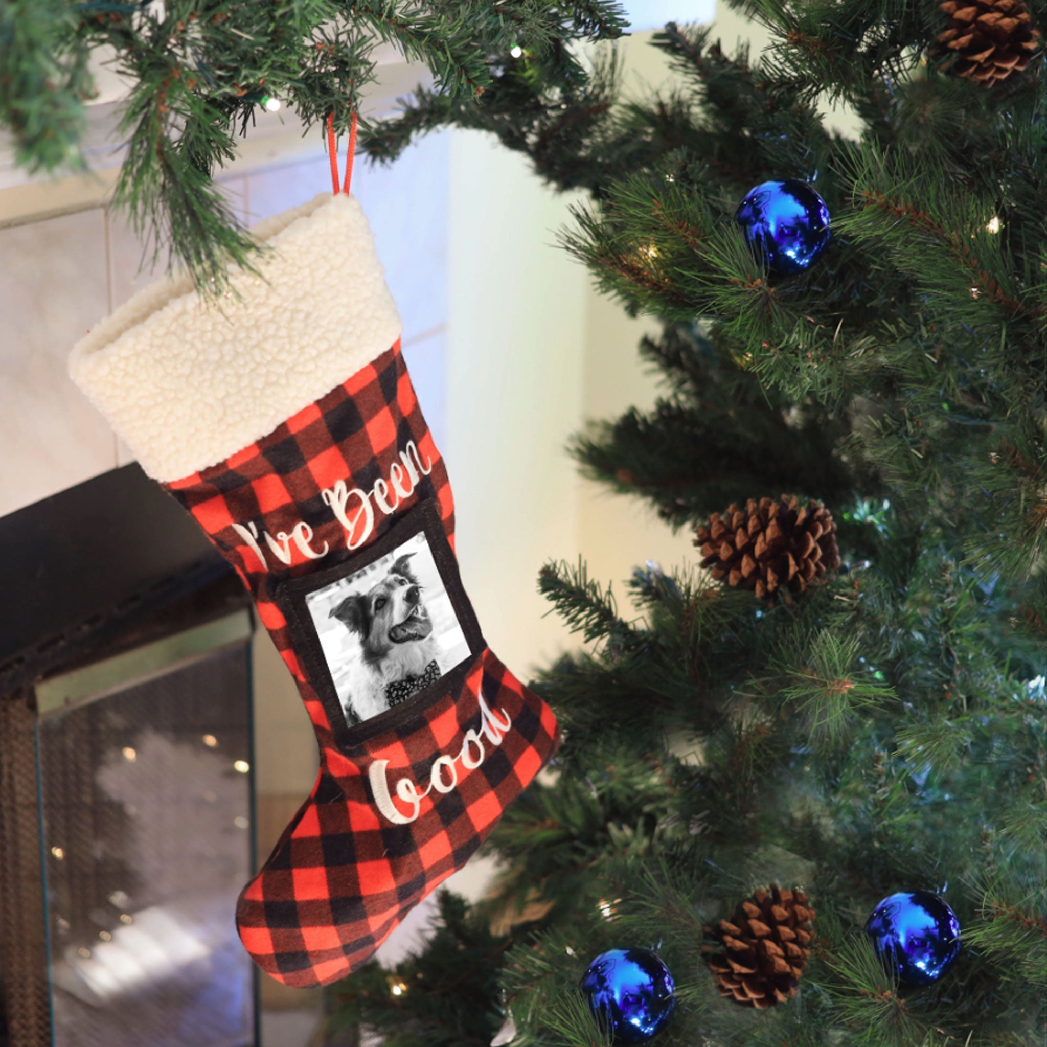 Buffalo Check Holiday Stocking - Festive Christmas Decor for Fireplace Mantel, Tree, and Home - Huxley & Kent Frame