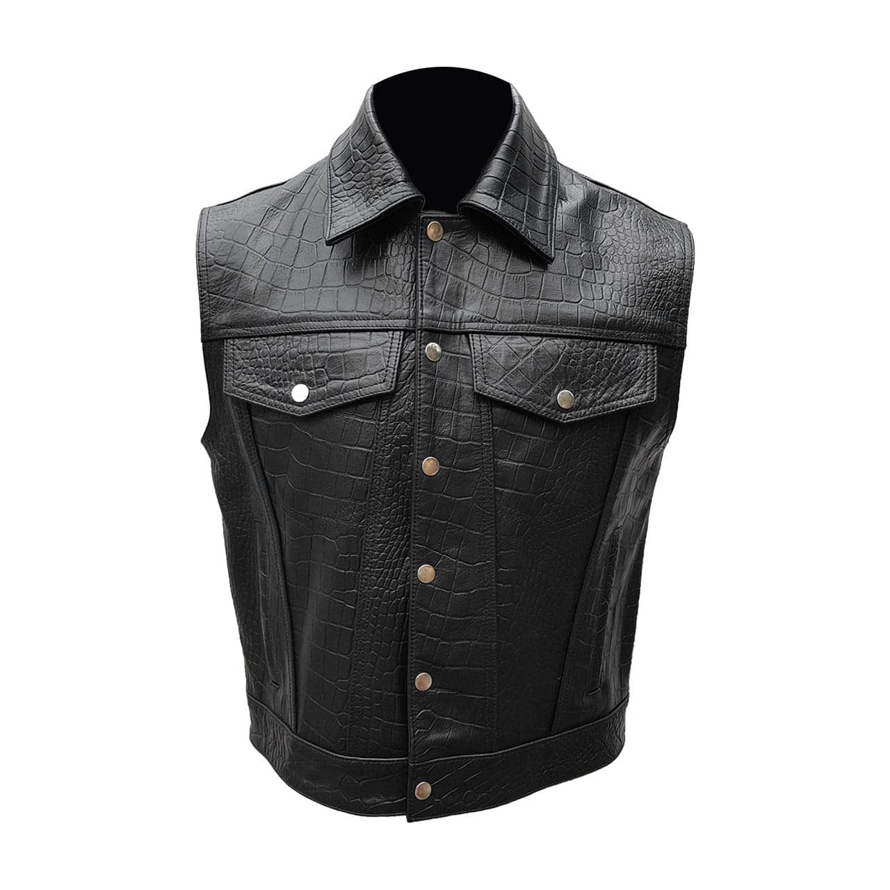 Vintage Men's Crocodile Embossed Leather Motorcycle Jacket Vest - Biker Style Outerwear for Riding & Casual Wear