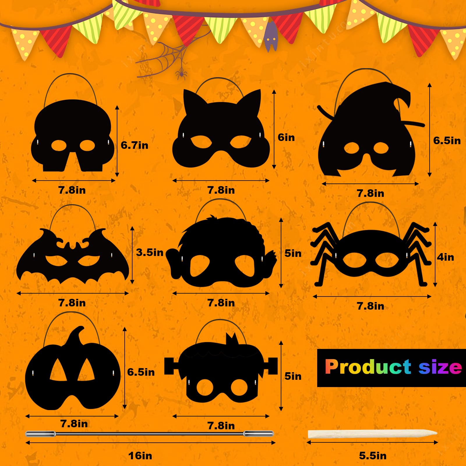 32Pcs Halloween Scratch Art Kit for Kids - Rainbow Scratch Masks, DIY Halloween Crafts, Classroom Party Supplies & Games | Perfect for Halloween Parties, Classroom Activities & Creative Fun