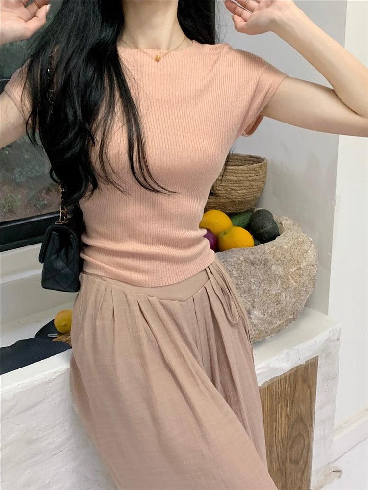 Lovevop Women's Casual 2-Piece Outfit - Comfy Lazy Style T-Shirt & Wide Leg Pants Set | Lounge Wear, Home Relaxation, Weekend Outfits
