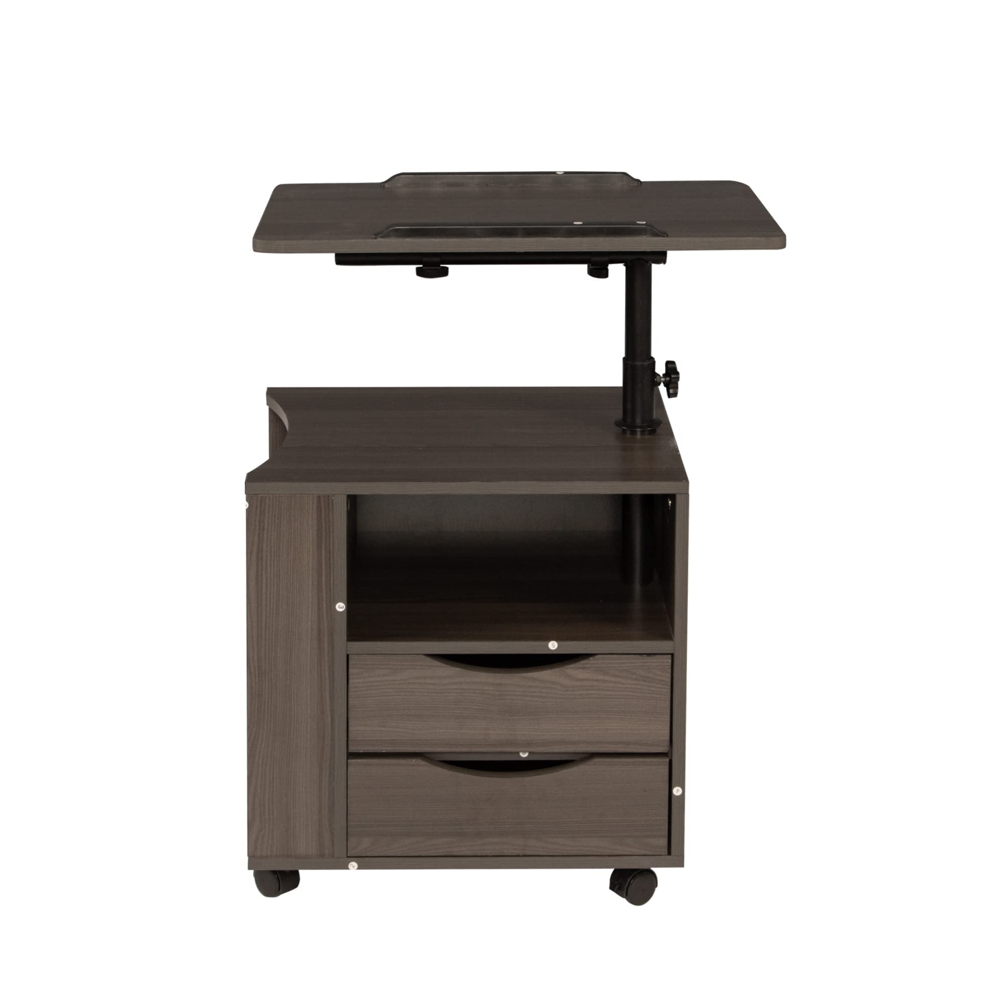 360° Swivel Adjustable Height Nightstand with 2 Drawers & Wheels - Multifunctional Overbed Table with Open Shelf for Laptop, Bedside Storage - Perfect for Small Spaces, Dorm Rooms & Home Office (Black Walnut) - Fast US Delivery