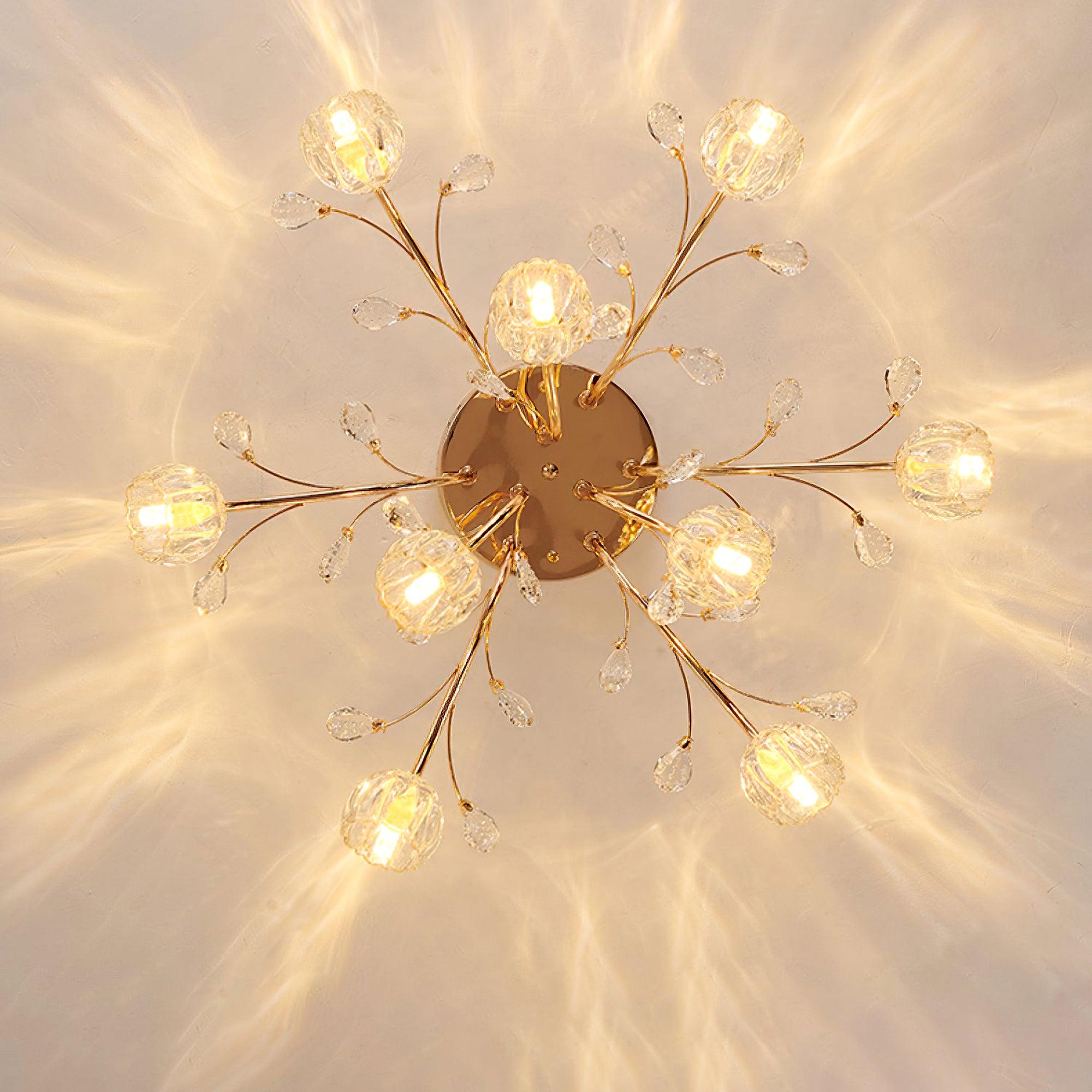Elegant Crystal Flower Ceiling Light Fixture - Modern Floral Chandelier for Dining Room, Bedroom & Living Room Decor