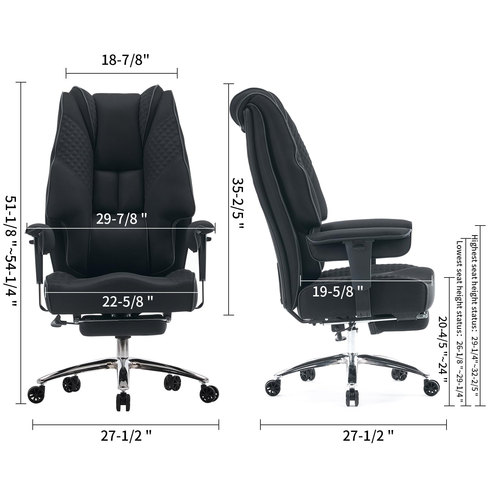 Big and Tall Office Chair 400lbs Capacity - Wide Seat Ergonomic Executive Chair with High Back Mesh, Lumbar Support & Footrest - Comfortable for Back Pain Relief (Mesh Black) - Perfect for Home Office, Gaming, and Long Work Sessions