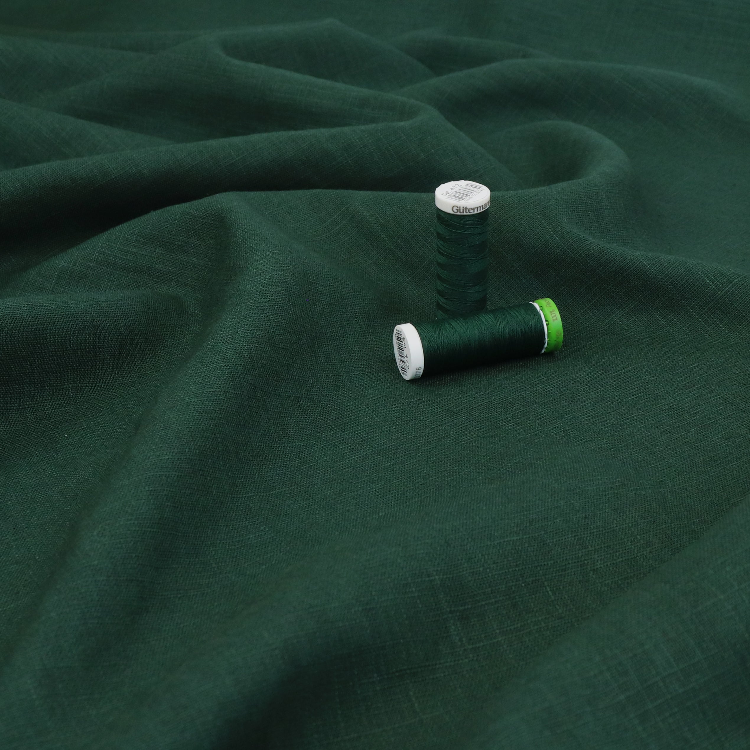Premium Washed Linen Cotton Fabric - Dark Green - 47cm End of Bolt - Perfect for DIY Home Decor, Clothing & Craft Projects