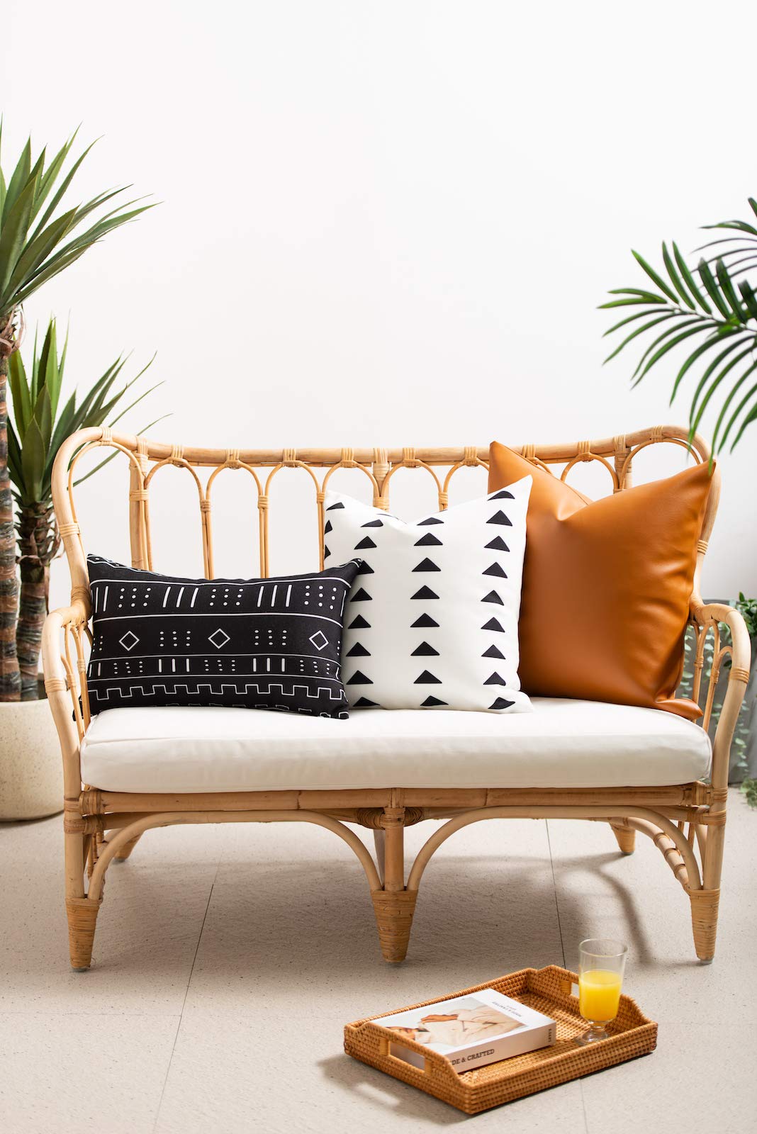 Hofdeco Mudcloth Inspired Patio Indoor Outdoor Pillow Cover 18x18 Inches - White Black Triangle Pattern - Waterproof & Durable for Backyard, Couch, Sofa, Porch, Garden Decor & Home Accent