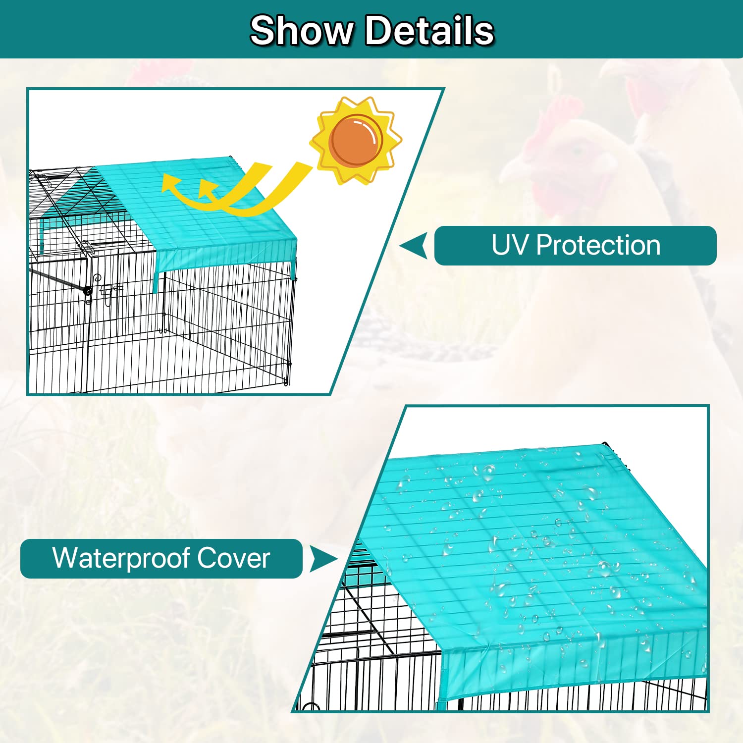 Large Metal Chicken Coop - Foldable Outdoor Poultry Run with Waterproof & UV-Resistant Cover | Backyard Chicken Pen for Ducks, Rabbits & Small Animals | Perfect for Farm, Homestead & Pet Shelter Use