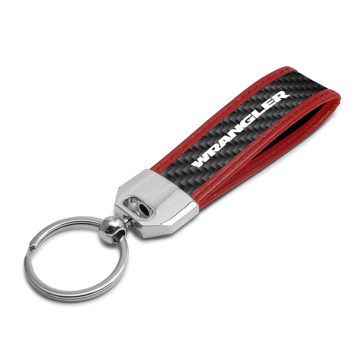 Premium Real Carbon Fiber Key Chain with Red Leather Stitching - Compatible with Jeep Wrangler - Durable & Stylish Car Accessory for Keys, Backpacks, or Gift Giving