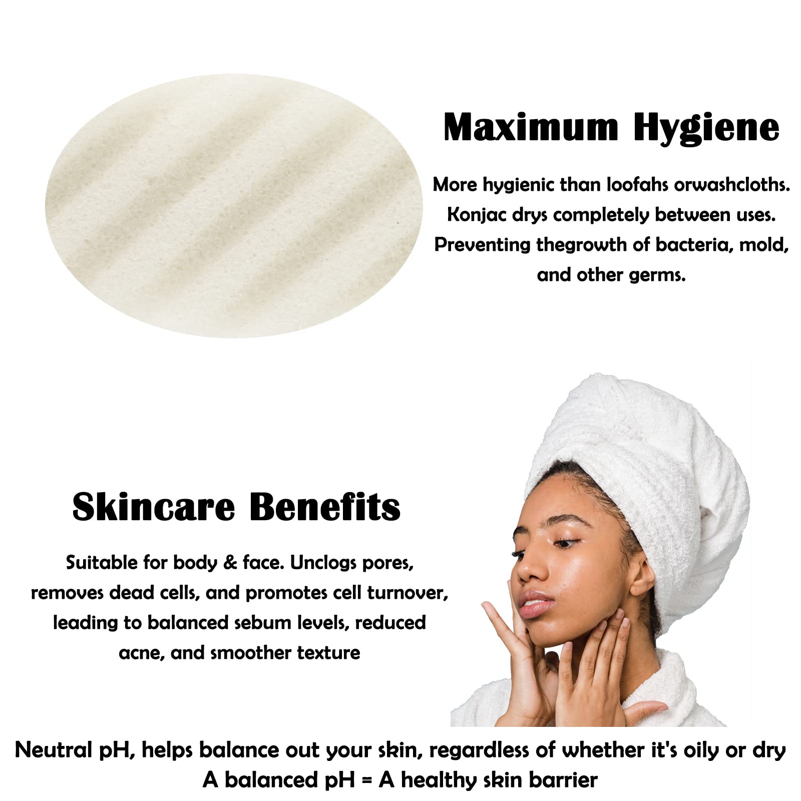 QOPAHI Natural Konjac Bath Sponge - Biodegradable & Hypoallergenic Body Scrubber for Sensitive Skin | Gentle Exfoliating Shower Sponge for Women, Men & Kids | Perfect Bath Accessory Gift for Spa, Baby Care & Daily Skincare Routine