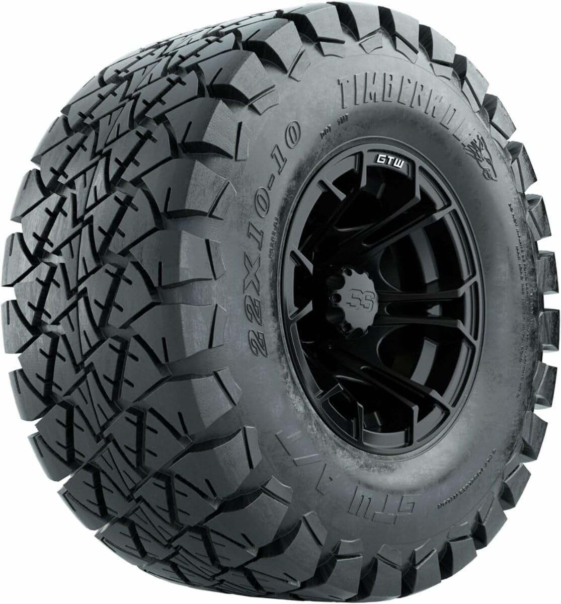 GTW 10 Inch Golf Cart Wheels & Tires Combo - 22x10-10 Timberwolf All Terrain Tires with Spyder Matte Black Wheels (Set of 4) - Perfect for Off-Road Golf Carts, Hunting Vehicles & Utility Carts