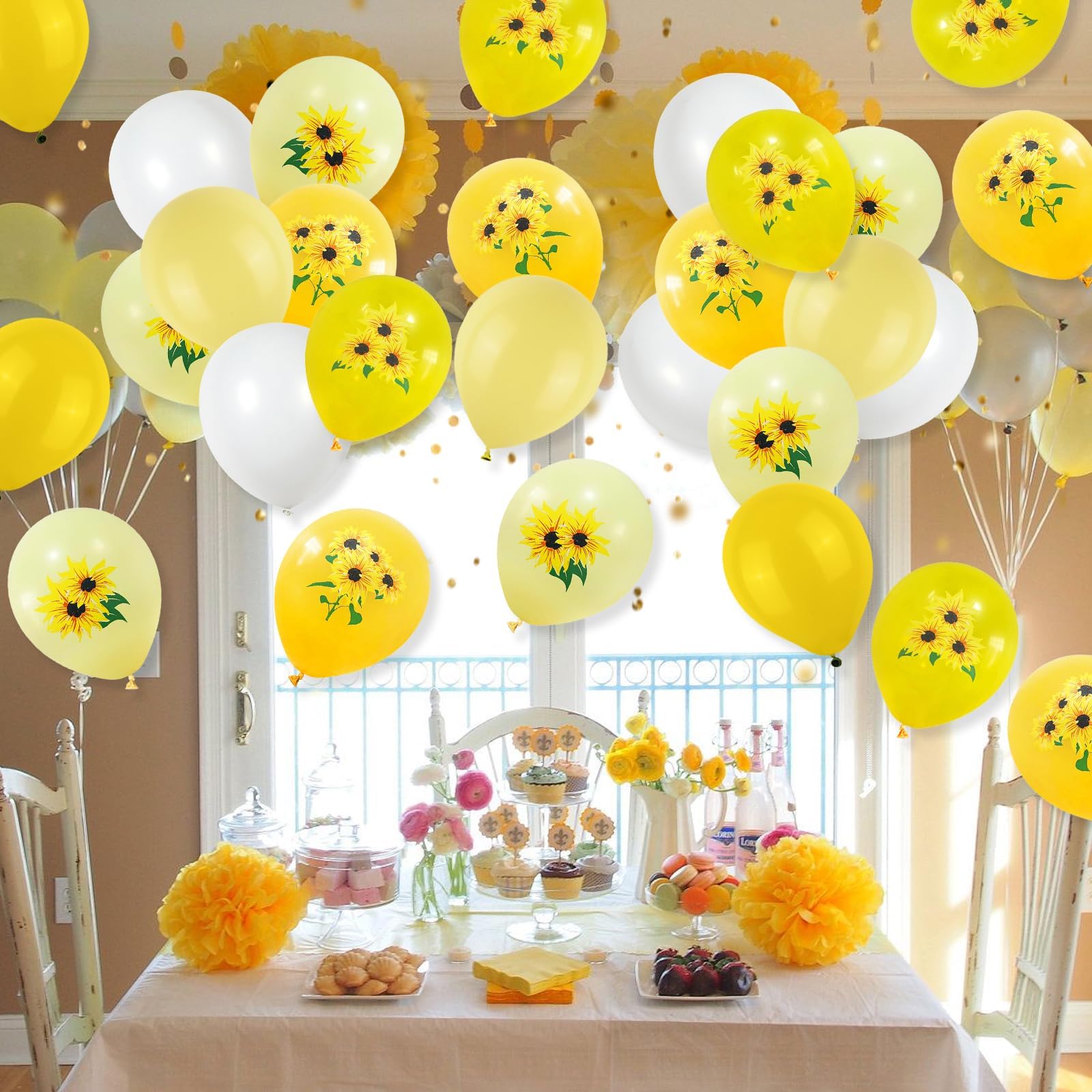 Sunflower Balloons 12 Inch - Yellow & White for Baby Shower, Wedding Decor