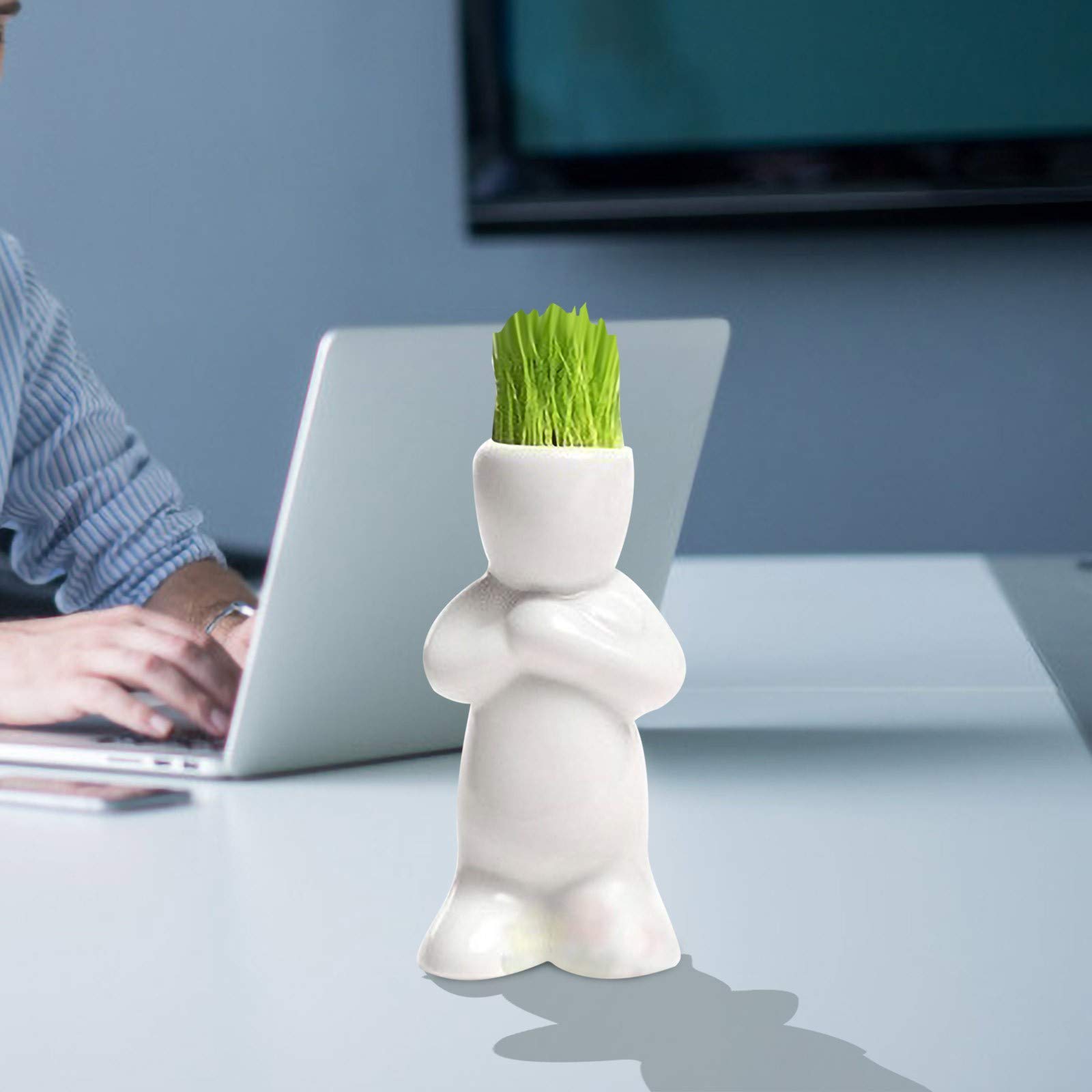 Yowein Ceramic Succulent Pot - Creative Human Shaped Mini Flower Planter for Cactus, Small Plants - White Desktop Decoration for Home, Office & Garden - Perfect Gift Idea for Plant Lovers