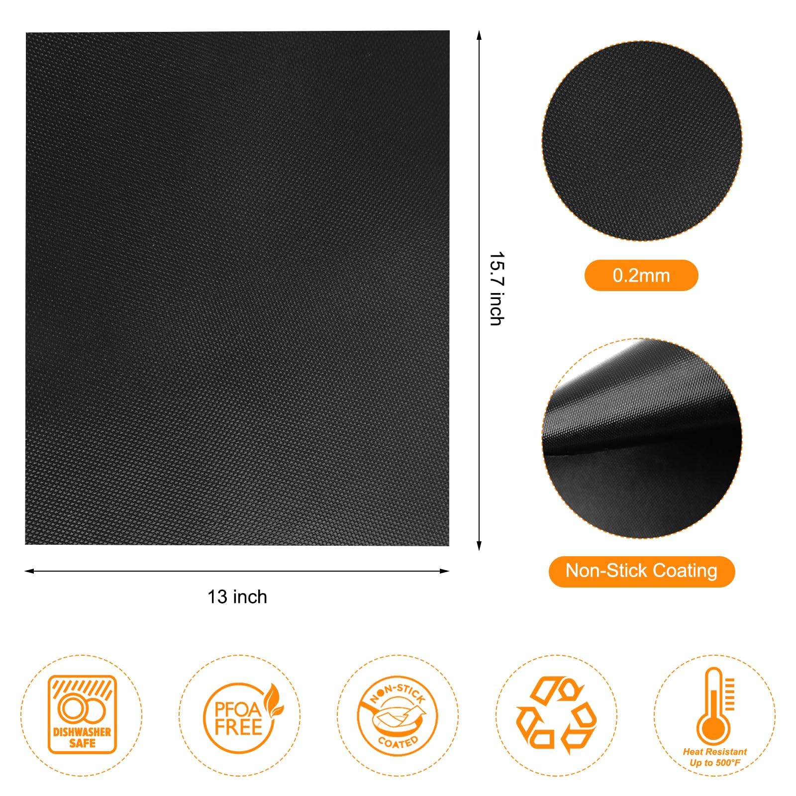 Premium Non-Stick Grill Mat Set of 5 - Reusable BBQ Cooking Mats for Gas, Charcoal & Electric Grills - 15.75 x 13 Inch Heavy Duty, Easy Clean, Black - Perfect for Backyard BBQs, Camping & Outdoor Cooking