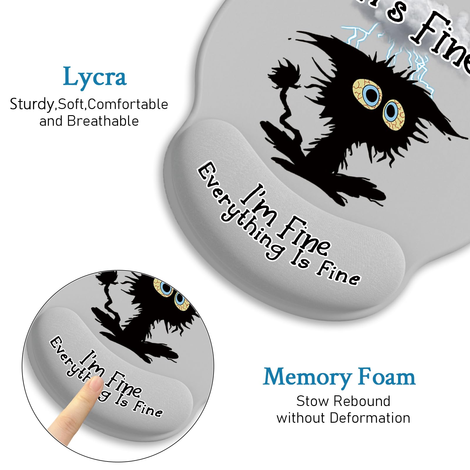 Ergonomic Mouse Pad with Wrist Support - Non-Slip Pain Relief PU Base - Cute Black Cat Design for Gaming & Office Use - Perfect for Desk Accessories, Computer Work & Long Hours Typing