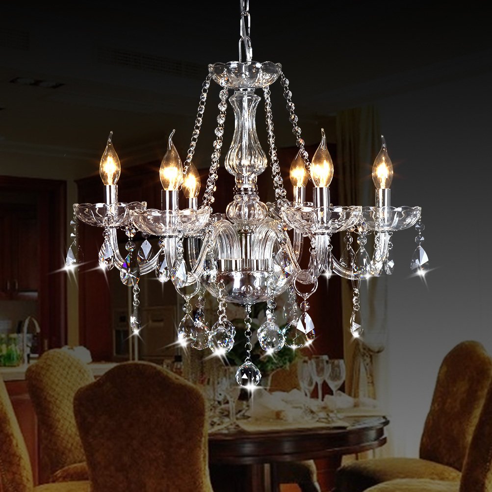 Vintage 6-Light Crystal Chandelier Pendant Light - 23.6