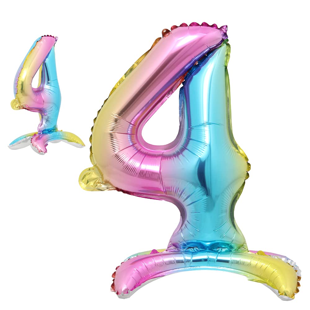16 Inch Standing Gradient Rainbow Number 0-9 Foil Balloons for Birthday Party Decorations - Baby Shower, Kids Celebration & 1st Birthday Air Balloons (Set of 4) - Perfect for Gender Reveals, Classroom Math Activities and Photo Backdrops