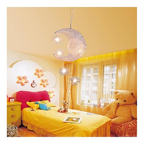 Modern Moon and Stars Pendant Chandelier - Adjustable LED Hanging Light for Girls Bedroom, Nursery, Kids Room (Silver) | Stylish Ceiling Lighting for Children's Spaces & Playrooms
