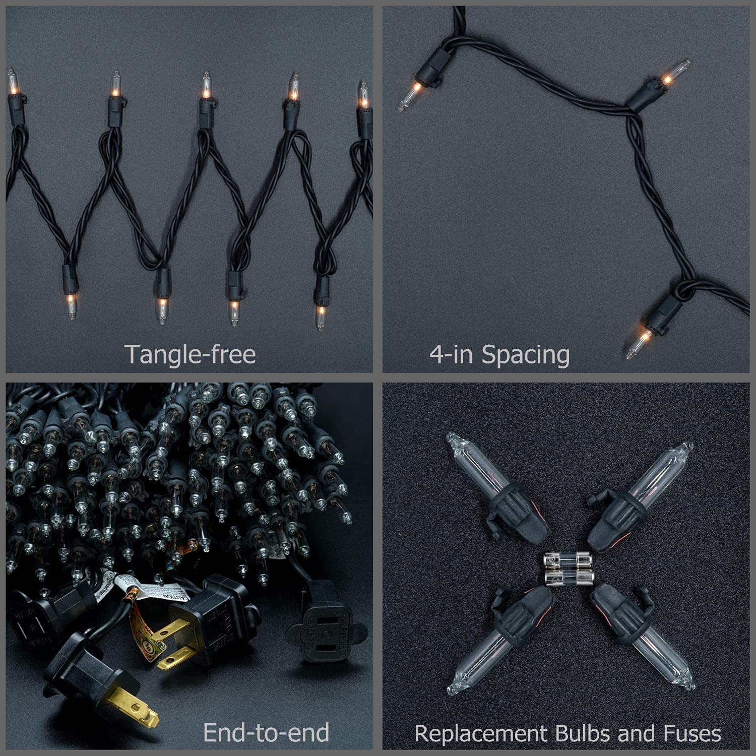 YULETIME 200-Count Clear Christmas Lights with Black Wire - 66 Feet UL Certified String Lights (Pack of 2 Sets) for Indoor & Outdoor Holiday Decorations, Tree Trimming, and Festive Home Lighting