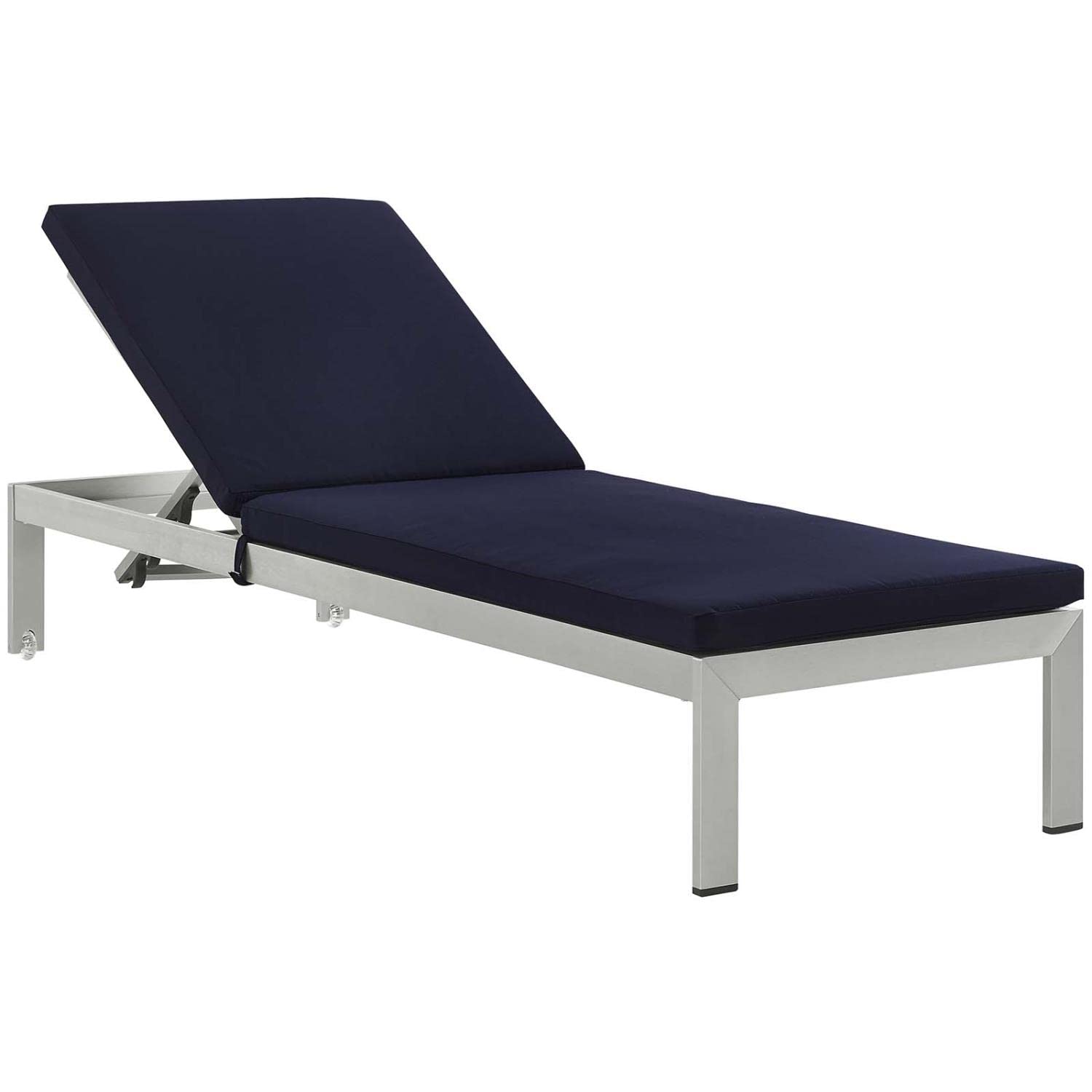 Modway EEI-4501-SLV-NAV Silver Navy Aluminum Outdoor Chaise Lounge - Patio Furniture for Poolside, Beach & Backyard Relaxation