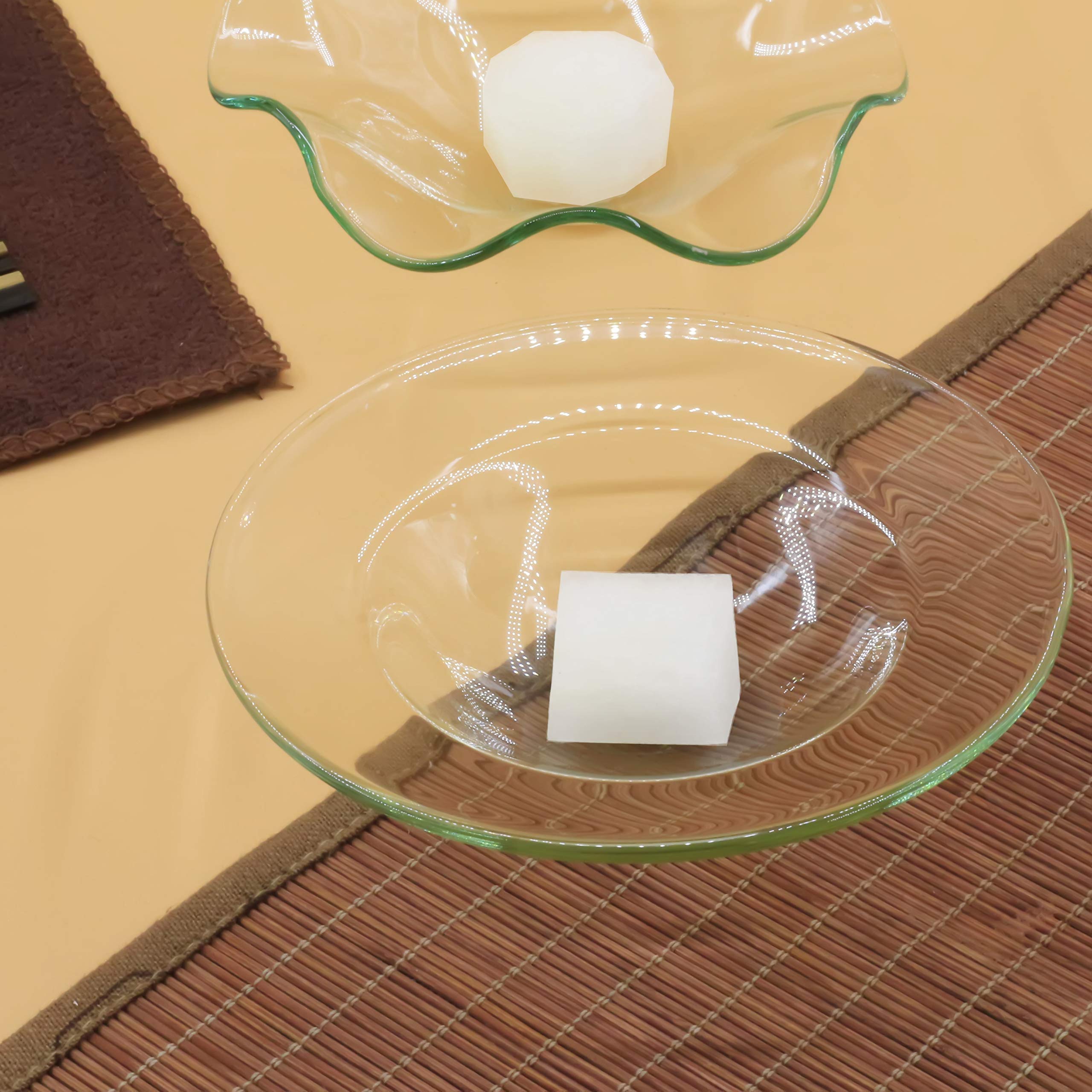 Premium Round Glass Wax Warmer Dish - 2Pcs Replacement Wax Melter Tray for Electric Aroma Therapy Lamps & Tart Warmers - Ideal for Home Spa, Relaxation, and Scented Wax Melting