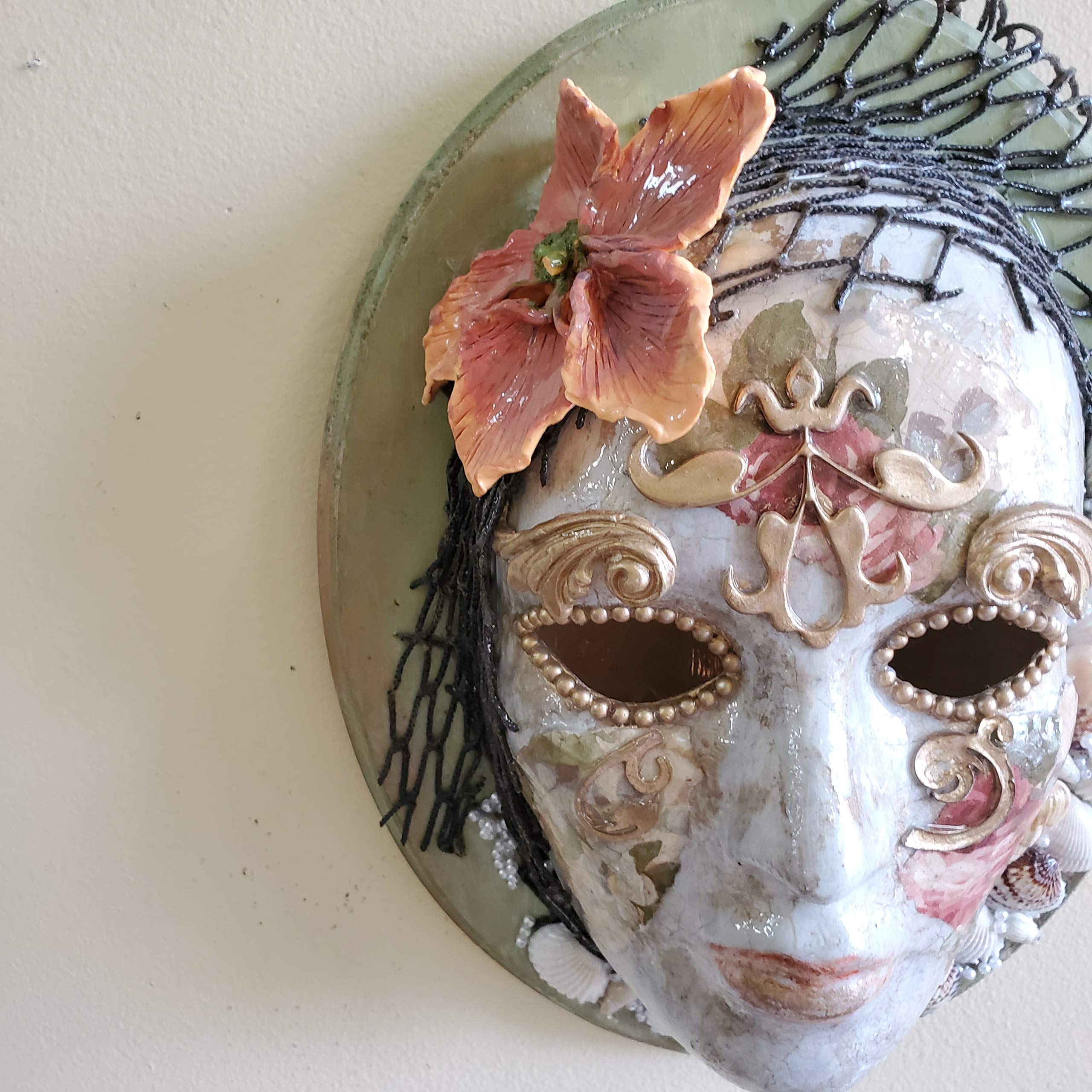 Venetian Inspired Full Face Mask - Handcrafted Wooden Wall Decor for Masquerade Balls, Home Theater, and Gothic Interior Design