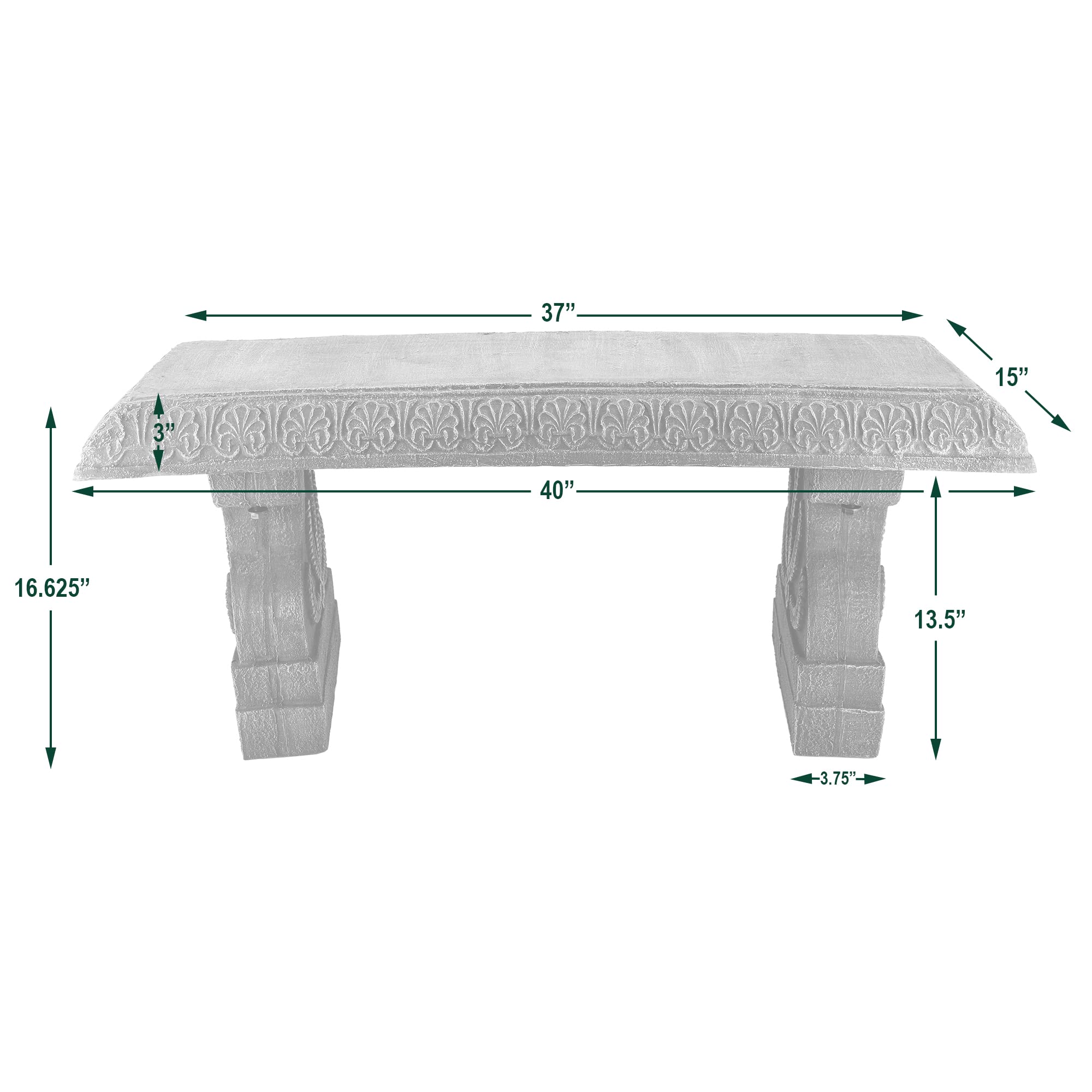 Arcadia Garden Products BE02 Fiberclay Outdoor Bench - Weather-Resistant Gray Patio Seating for Garden, Front Porch, Park & Backyard - Perfect for Relaxing, Entertaining & Outdoor Decor