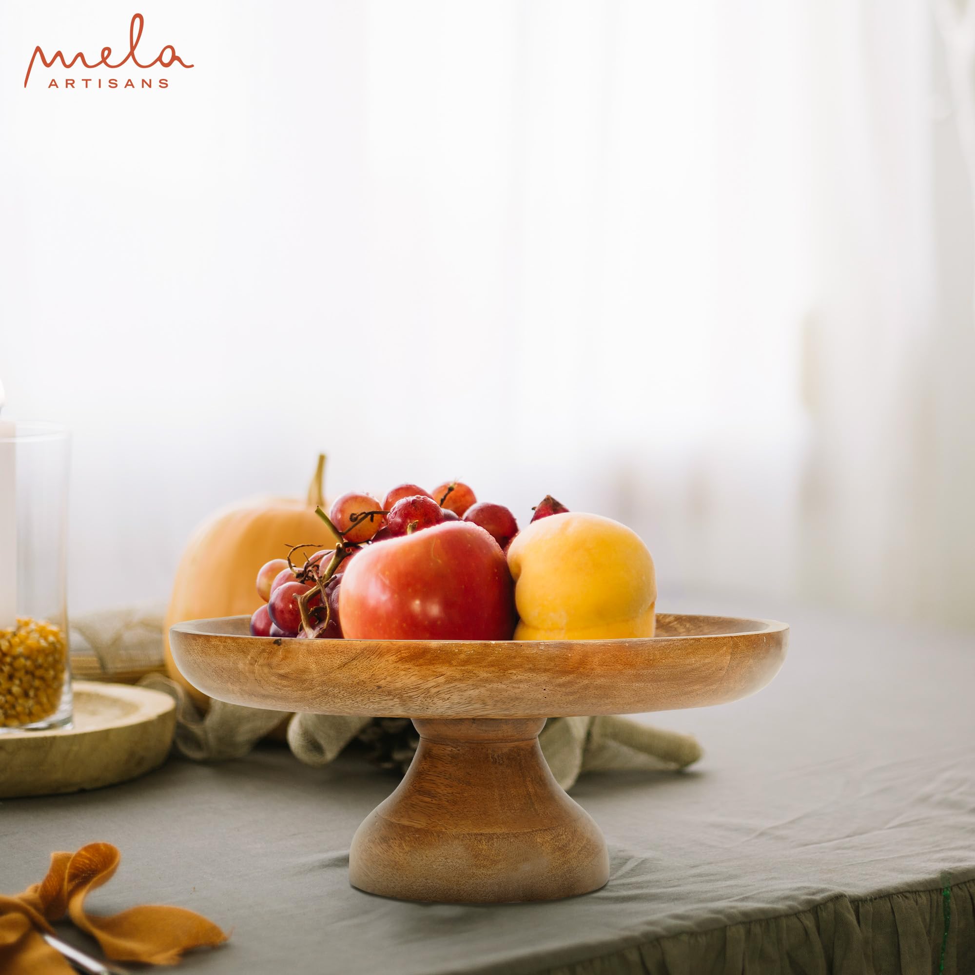 Handcrafted Mangowood Fruit Bowl - Natural Oval Pedestal for Kitchen & Dining Decor
