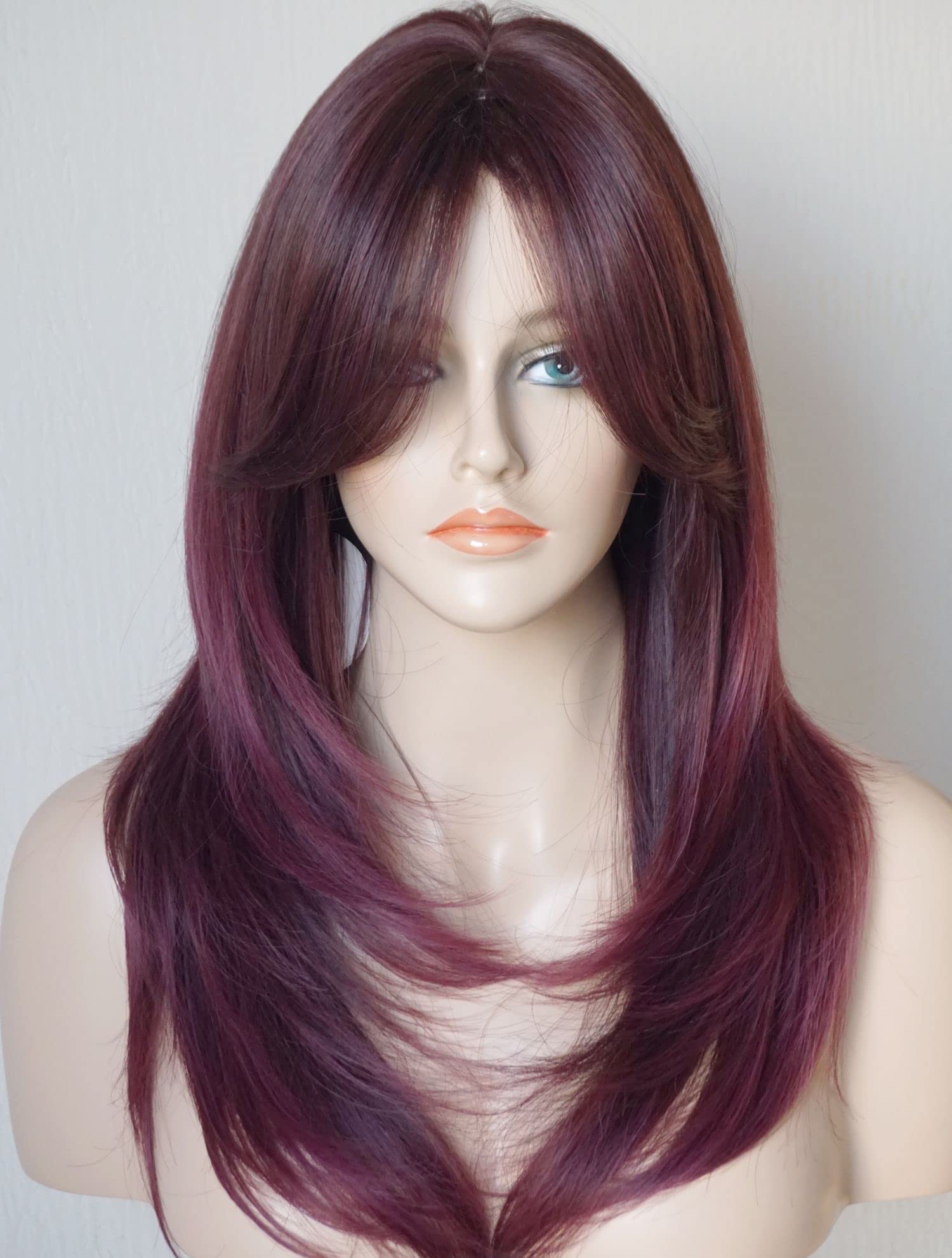Long Layered Shoulder Length Purple Red Synthetic Wig with Highlights for Women | Heat Resistant Fiber | Party, Cosplay & Halloween Costume Accessory