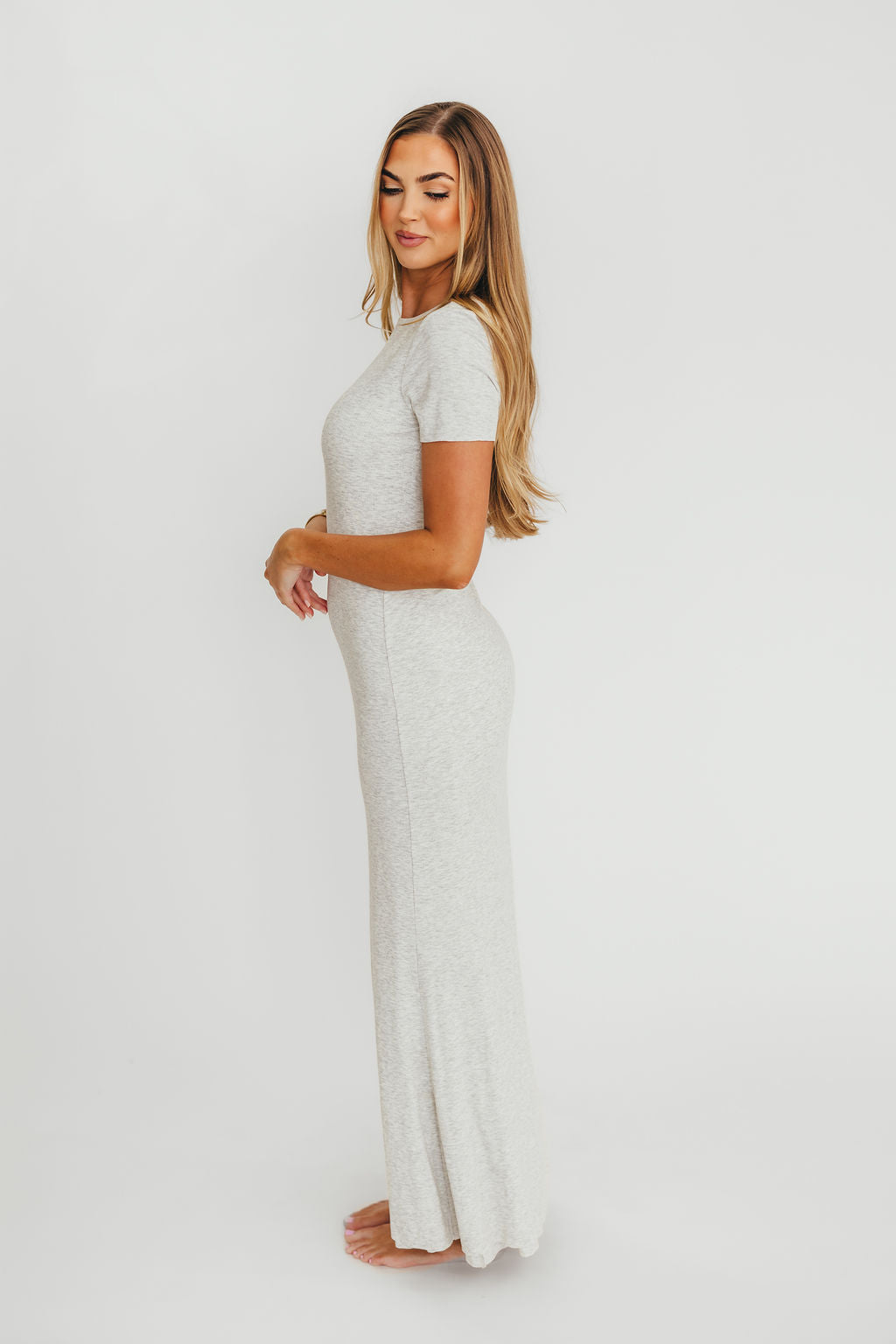 Charlie Ribbed Maxi Dress in Light Heather Grey - Bump Friendly Maternity Dress for Pregnancy & Nursing | Perfect for Casual Outings, Baby Showers & Summer Vacations