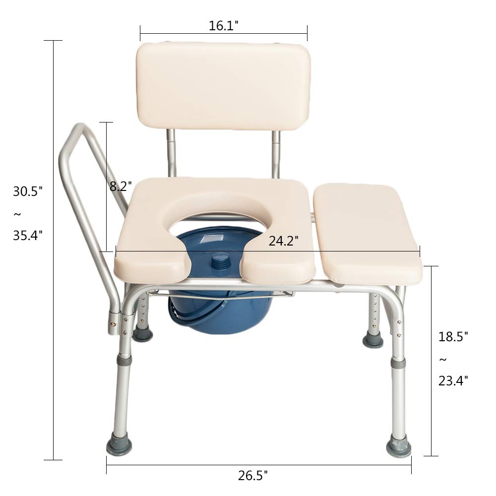 Adjustable Medical Commode Toilet Chair with Shower Seat - Height Adjustable Bathroom Transfer Bench for Elderly, Disabled & Pregnant Women - Ideal for Home Care, Post-Surgery Recovery & Mobility Assistance