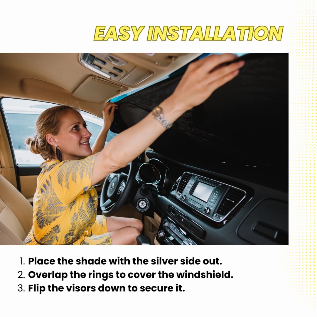 Kinder Fluff Reflective & Foldable Windshield Sunshade - Blocks 99% UV Rays | Car Window Sun Cover for Heat Protection (63x35in, Large) | Perfect for Summer Parking & Dashboard Protection