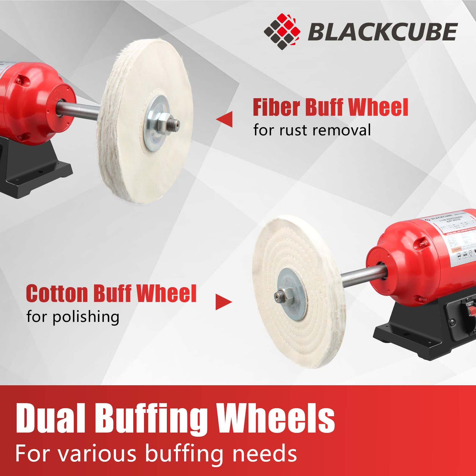 BLACKCUBE 8 Inch Bench Buffer Polisher Motor with Dual Buffering Wheels - Benchtop Polishing Machine for Jewelry, Metal, Wood & Plastic - Perfect for Knife Sharpening & DIY Projects (Workshop, Jewelry Making, Metal Finishing)