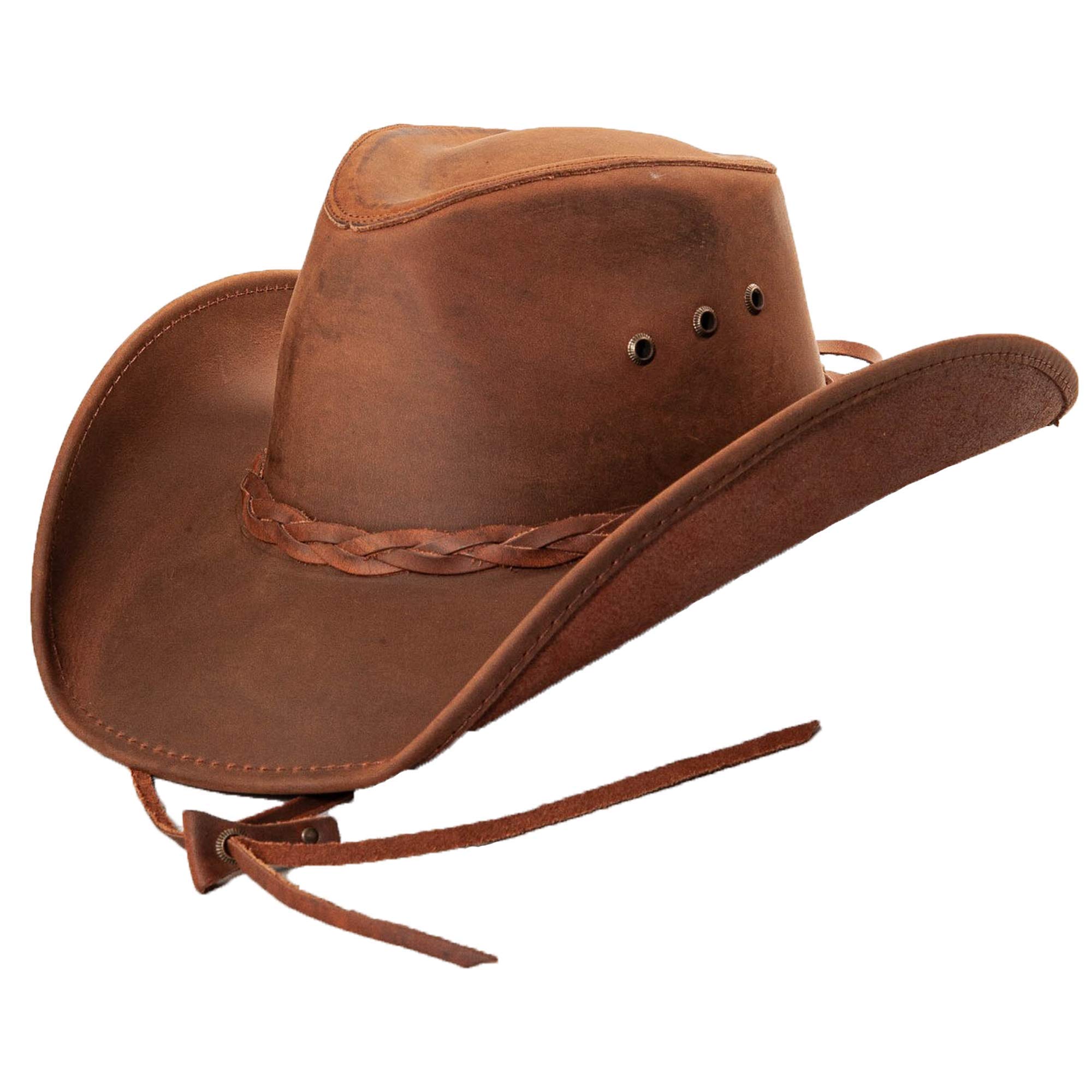 Handcrafted 100% Genuine Leather Cowboy Hat - Breathable Brown Western Hat for Men & Women | Perfect for Rodeo, Country Music Festivals & Outdoor Adventures