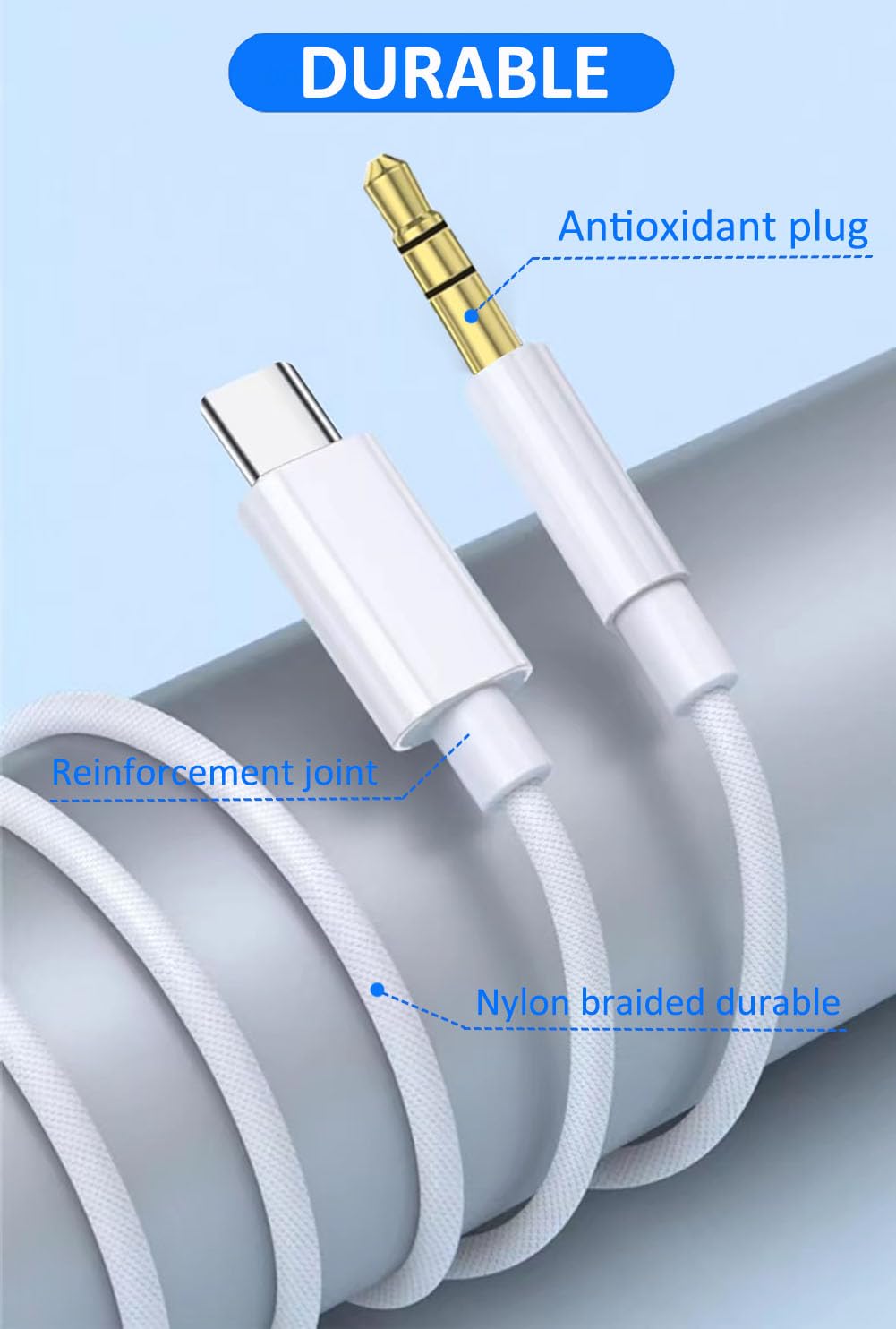 USB C to 3.5mm Audio Aux Jack Cable - 3.3FT Braided Nylon Headphone Adapter for iPhone 16/15 Pro Max, MacBook, Galaxy S23/S22 Ultra, iPad Pro/Air - Car Speaker, Home Stereo & Gaming Headset Connection
