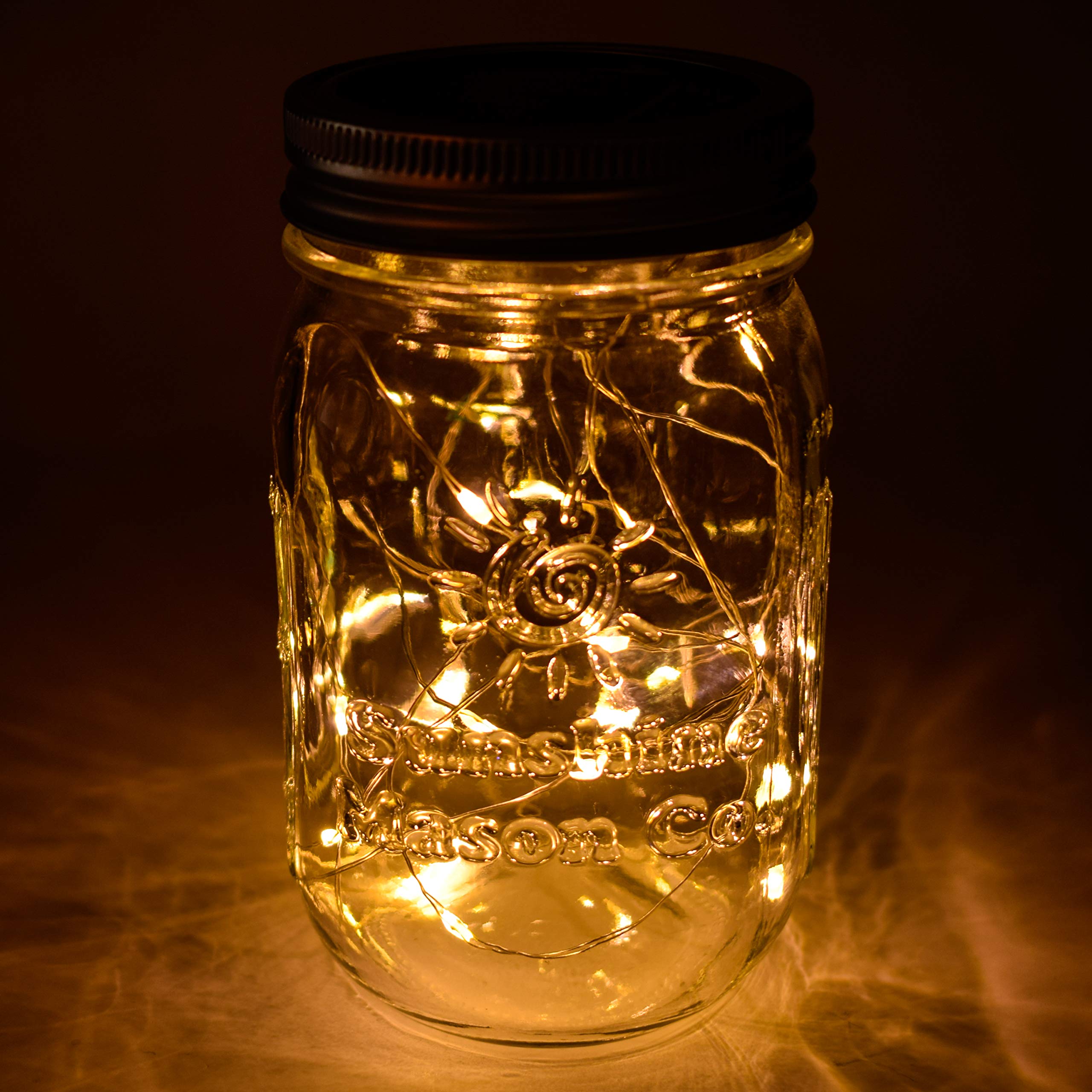 Solar Mason Jar Fairy Firefly String Lights - 20 LED Warm White Outdoor Decorative Lights for Garden, Patio, Wedding & Party Decorations