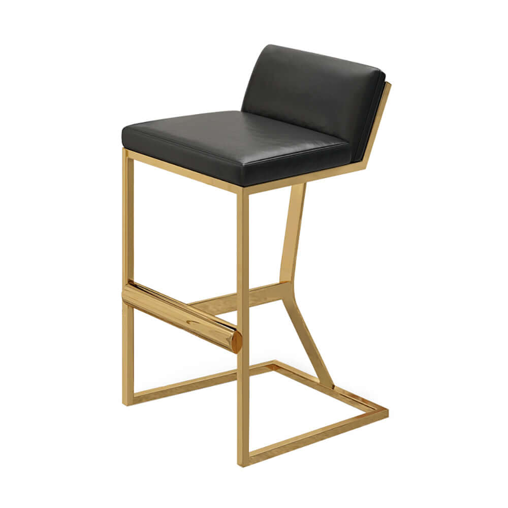 White PU Leather Bar Stool with Gold Legs & Footrest - Modern Counter Height Stool for Kitchen Island, Breakfast Bar & Home Decor