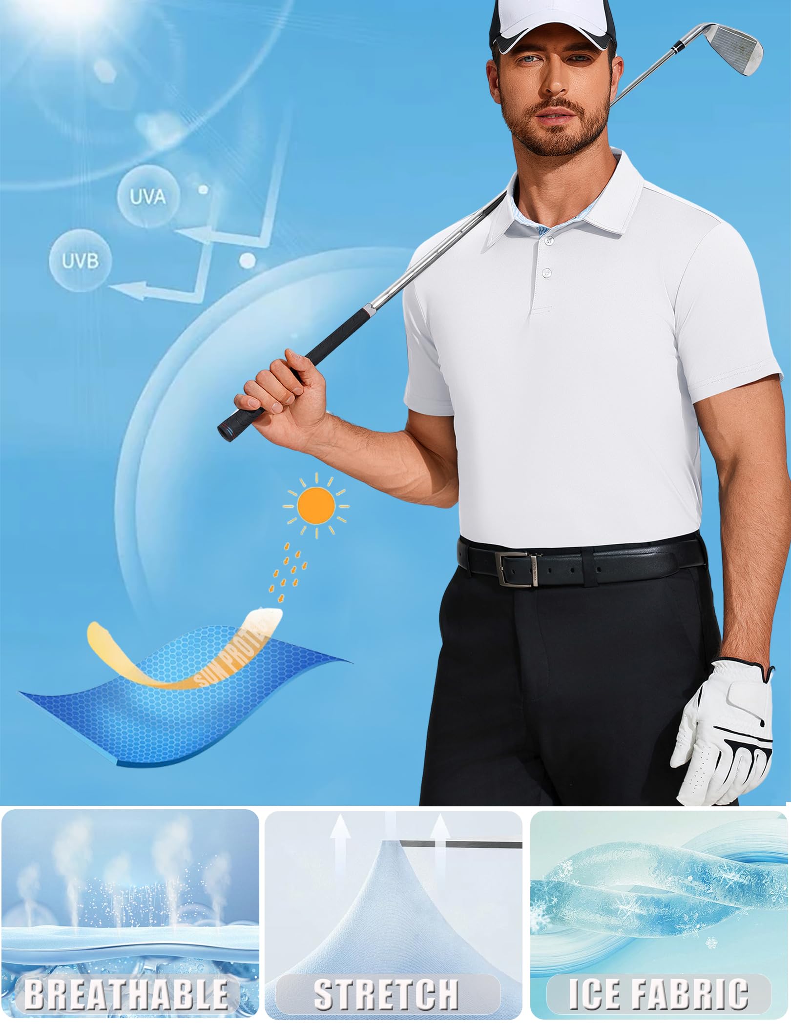 PINSPARK Men's Moisture Wicking Polo Shirts - Breathable Quick Dry Short Sleeve Performance Shirt with Collar - Casual & Golf Wear for Men - Perfect for Sports, Office & Outdoor Activities