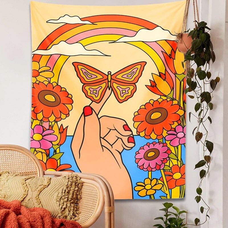 Butterfly Hand Indie Art Tapestry Wall Hanging - Boho Home Decor for Bedroom, Living Room & Dorm