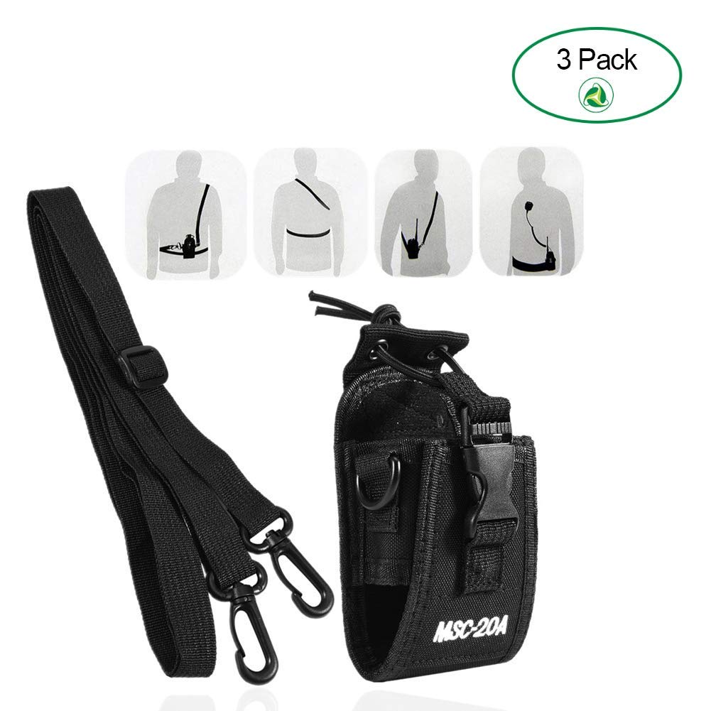 3 Pack Universal Walkie Talkie Nylon Belt Case with Adjustable Shoulder Strap - Compatible with Kenwood, Motorola & HYT Two-Way Radios (MSC-20A) - Ideal for Security, Construction & Outdoor Activities