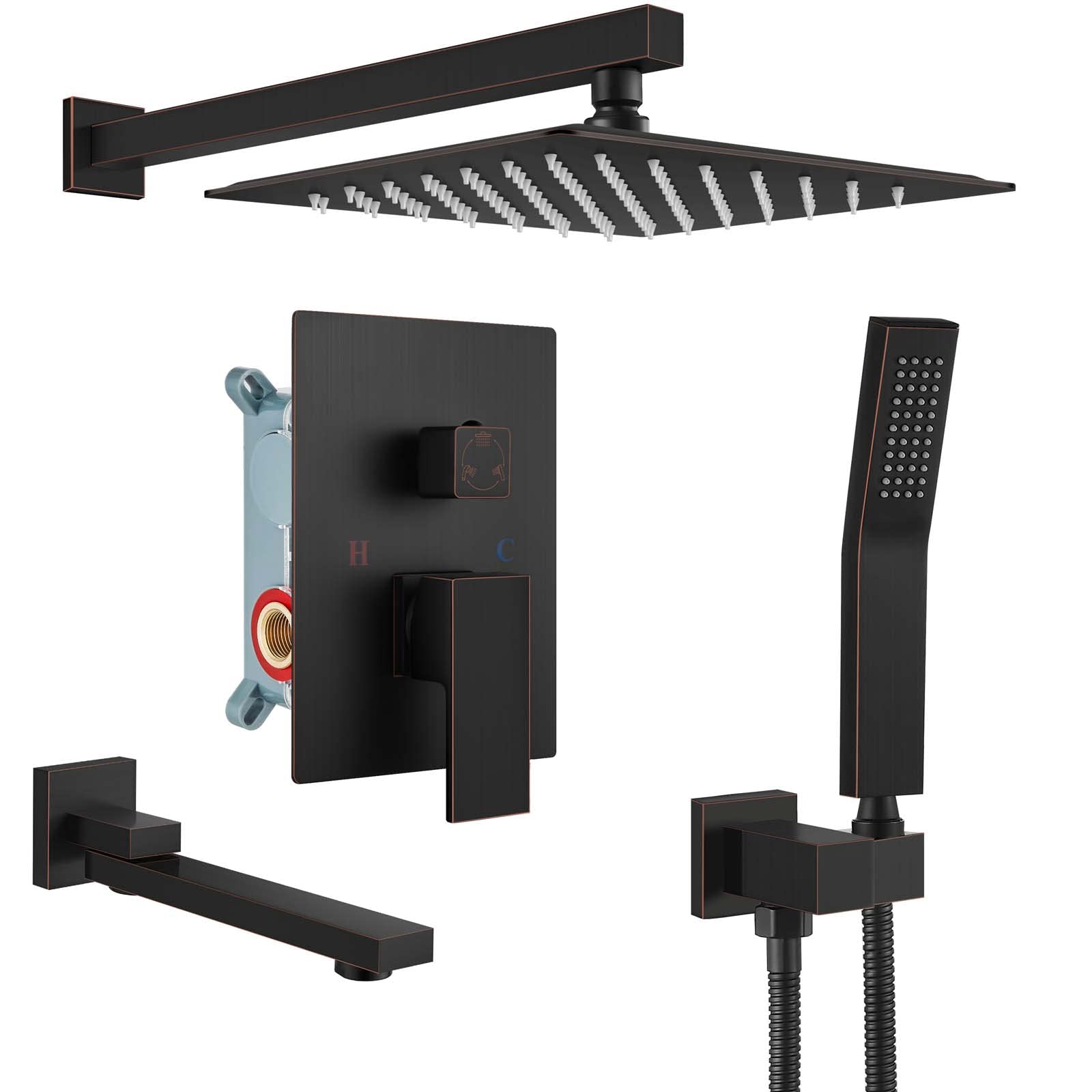 Gotonovo Oil Rubbed Bronze Wall Mount Shower System - 3 Function High Pressure Bathroom Faucet Set with 10
