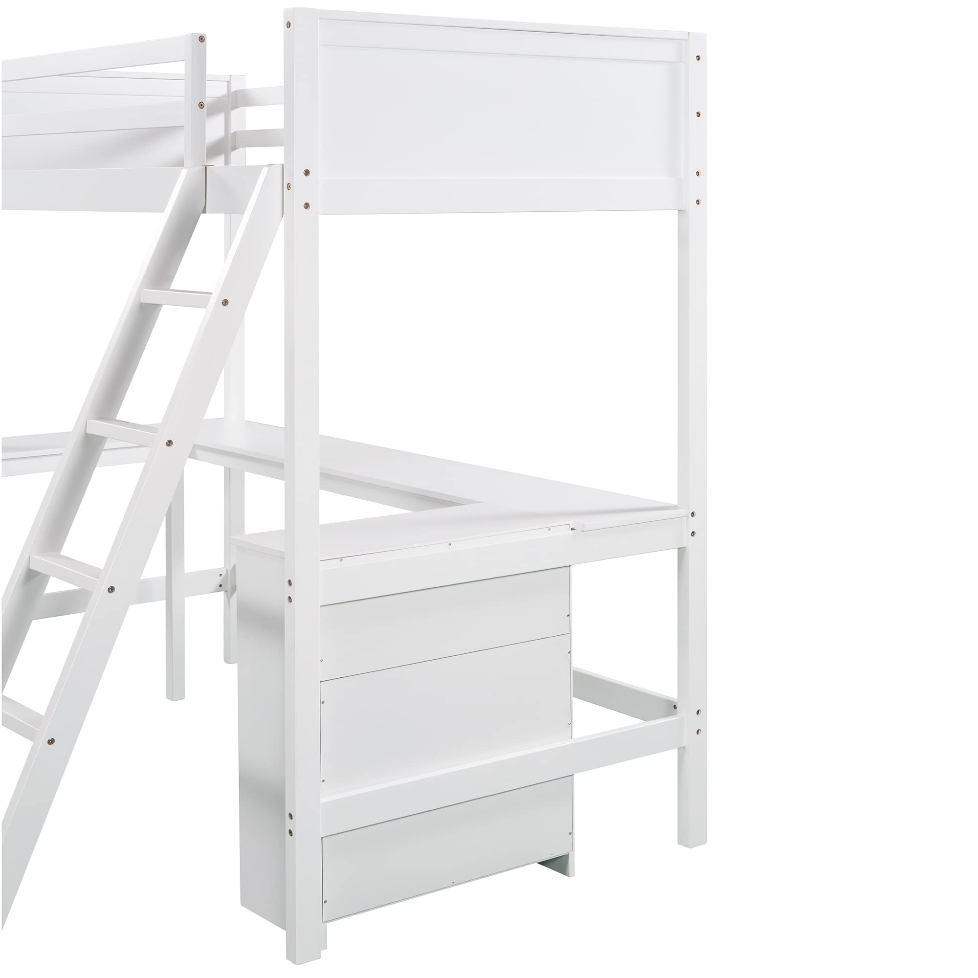 Twin Loft Bed with Desk & Shelves, Sturdy Wood Loft Bed Frame with Storage Drawers for Kids, Teens & Adults - White | Perfect for Small Spaces, Dorm Rooms & Multi-Functional Bedroom Furniture