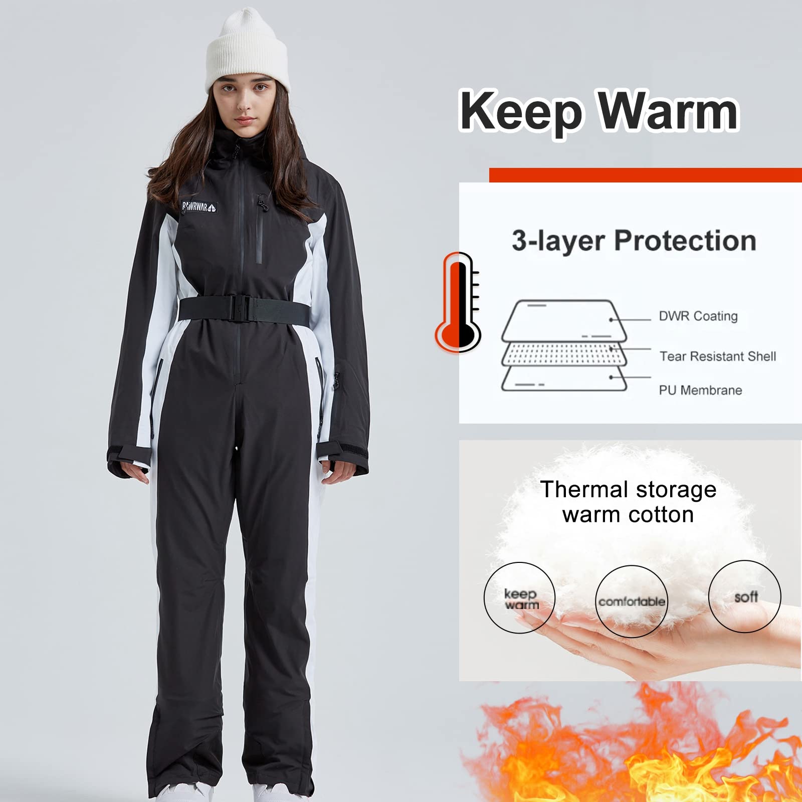 HOTIAN Women's Slim Fit Waterproof Ski Suit - One Piece Snowboard Jumpsuit for Winter Outdoor Activities | Warm & Comfortable Snowsuit for Skiing, Snowboarding & Cold Weather Adventures
