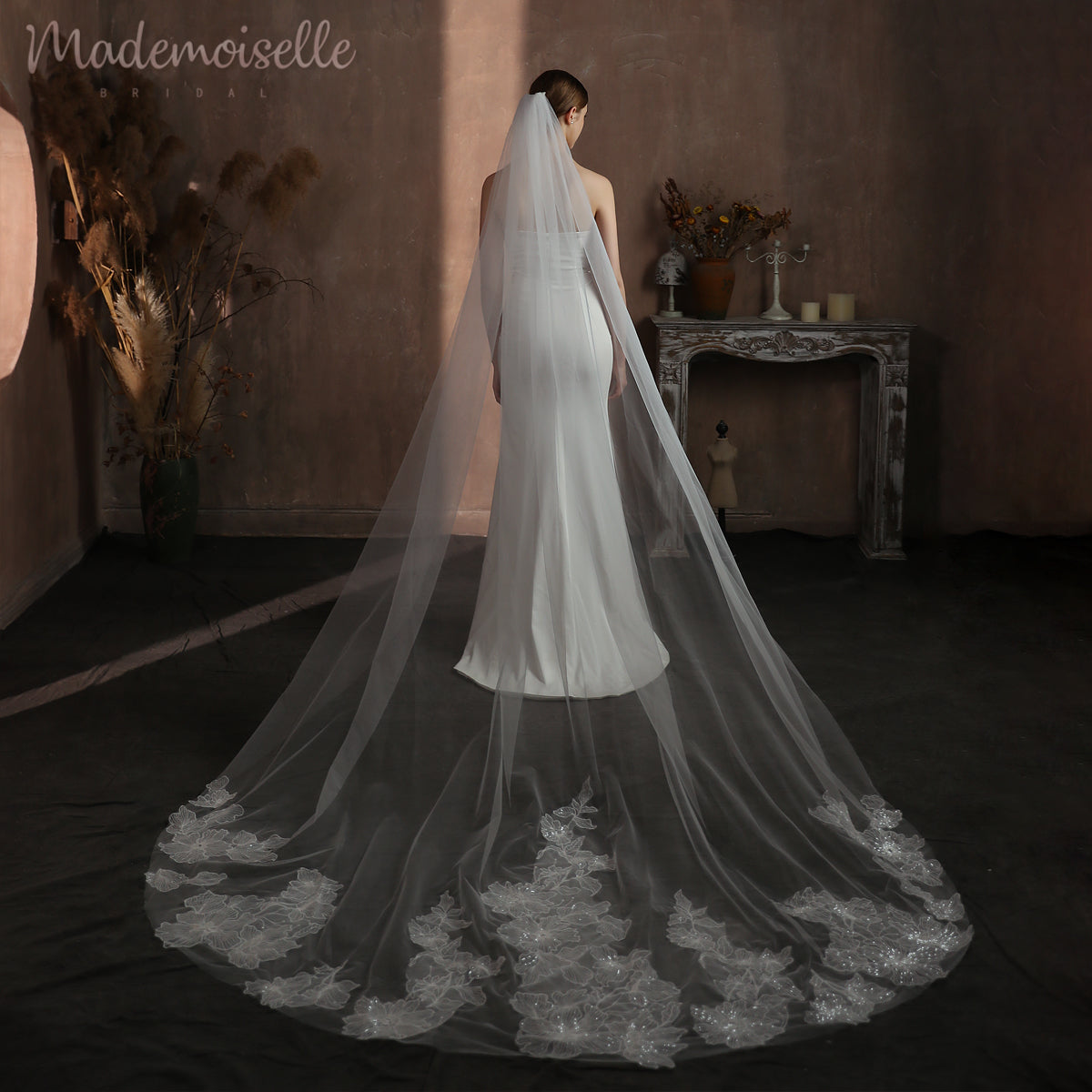 Emmeline Veil - Elegant Wedding Veil with Lace Trim for Brides | Perfect for Church Ceremonies, Outdoor Weddings & Photo Shoots