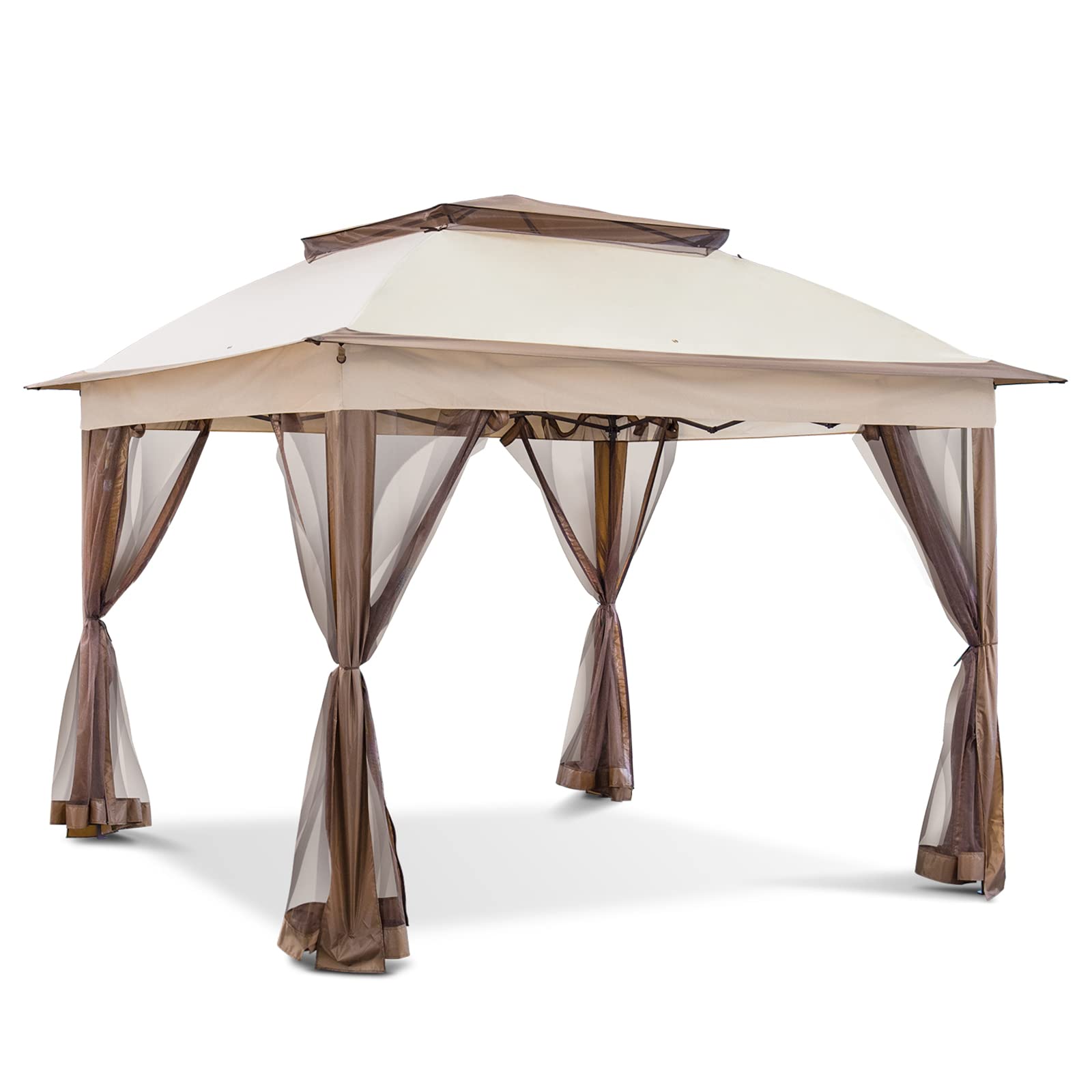 Joyside 11'x11' Pop Up Gazebo Canopy Tent with Mosquito Netting & Sidewalls - Waterproof Outdoor Shelter for Patio, Backyard, Camping, Picnics, and Weddings (Beige)