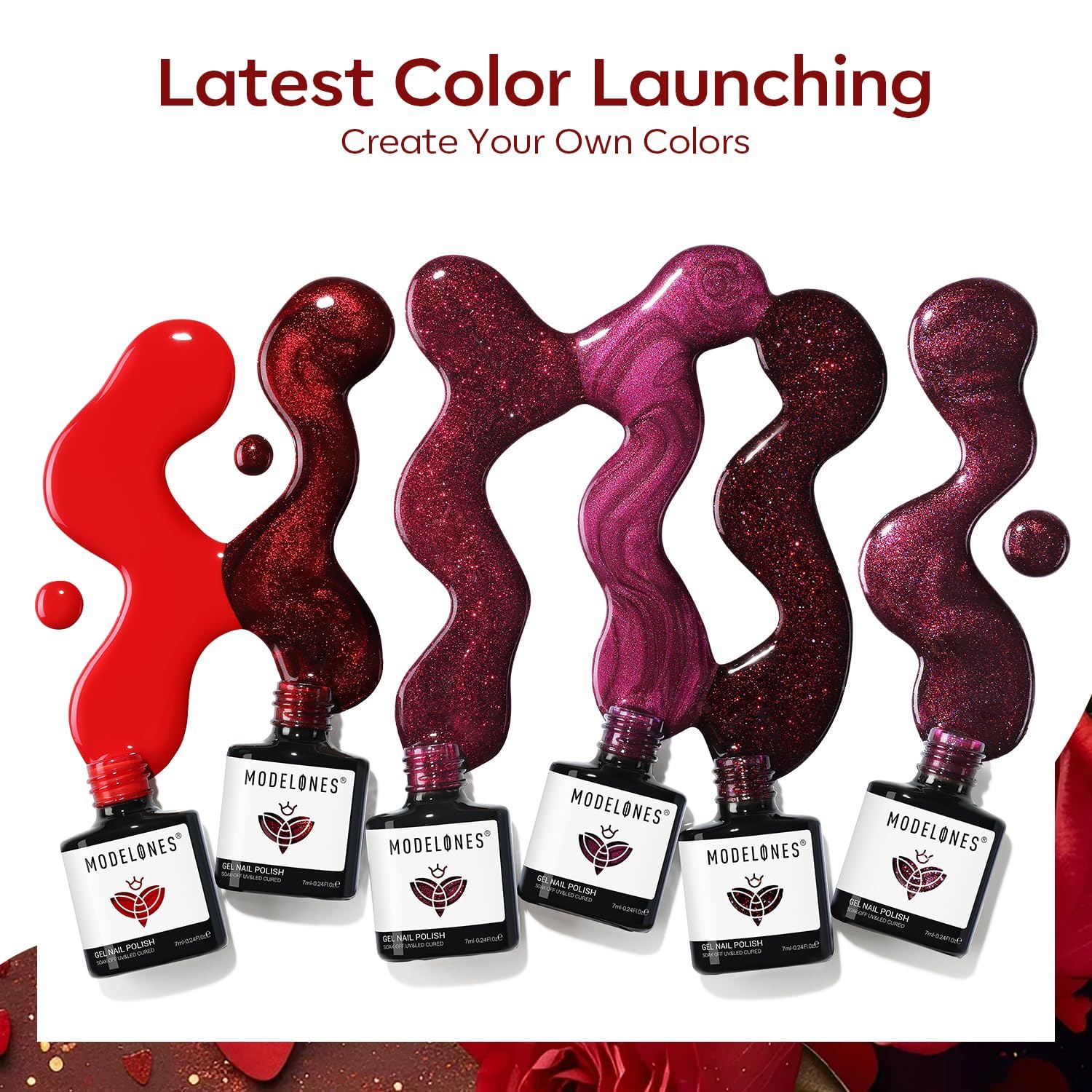 Modelones 6PCS Gel Nail Polish Set - Red Burgundy Purple Glitter & Cat Eye Chameleon Shimmer Soak Off LED UV Nail Art Kit for Manicure Salon & DIY Home Nail Care | Perfect Gift for Nail Lovers