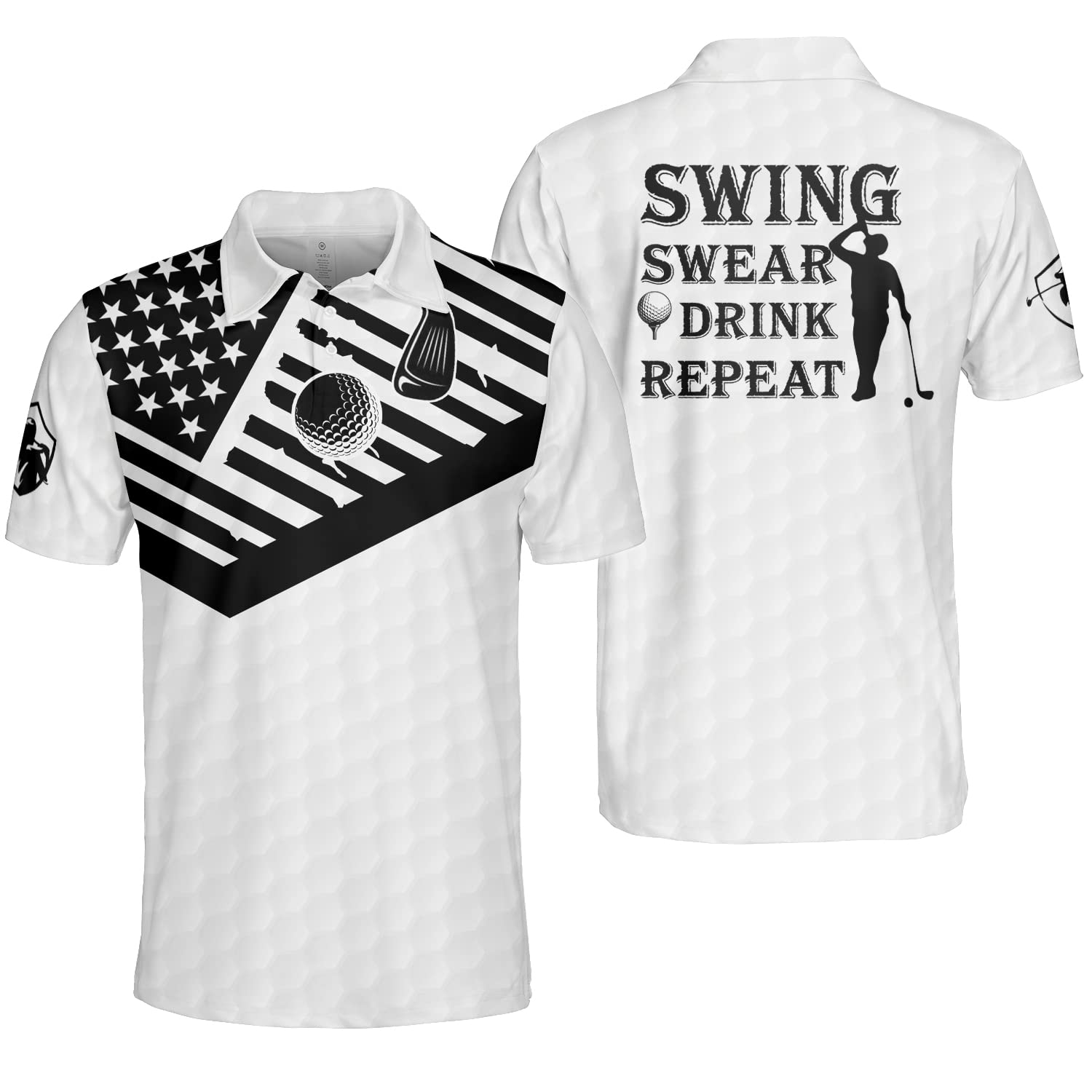 **Funny Golf Shirts for Men - Dry Fit Polo Shirts with Swing & Swear Print - Breathable & Moisture-Wicking - Perfect for Golfing, Casual Wear & Gifts**