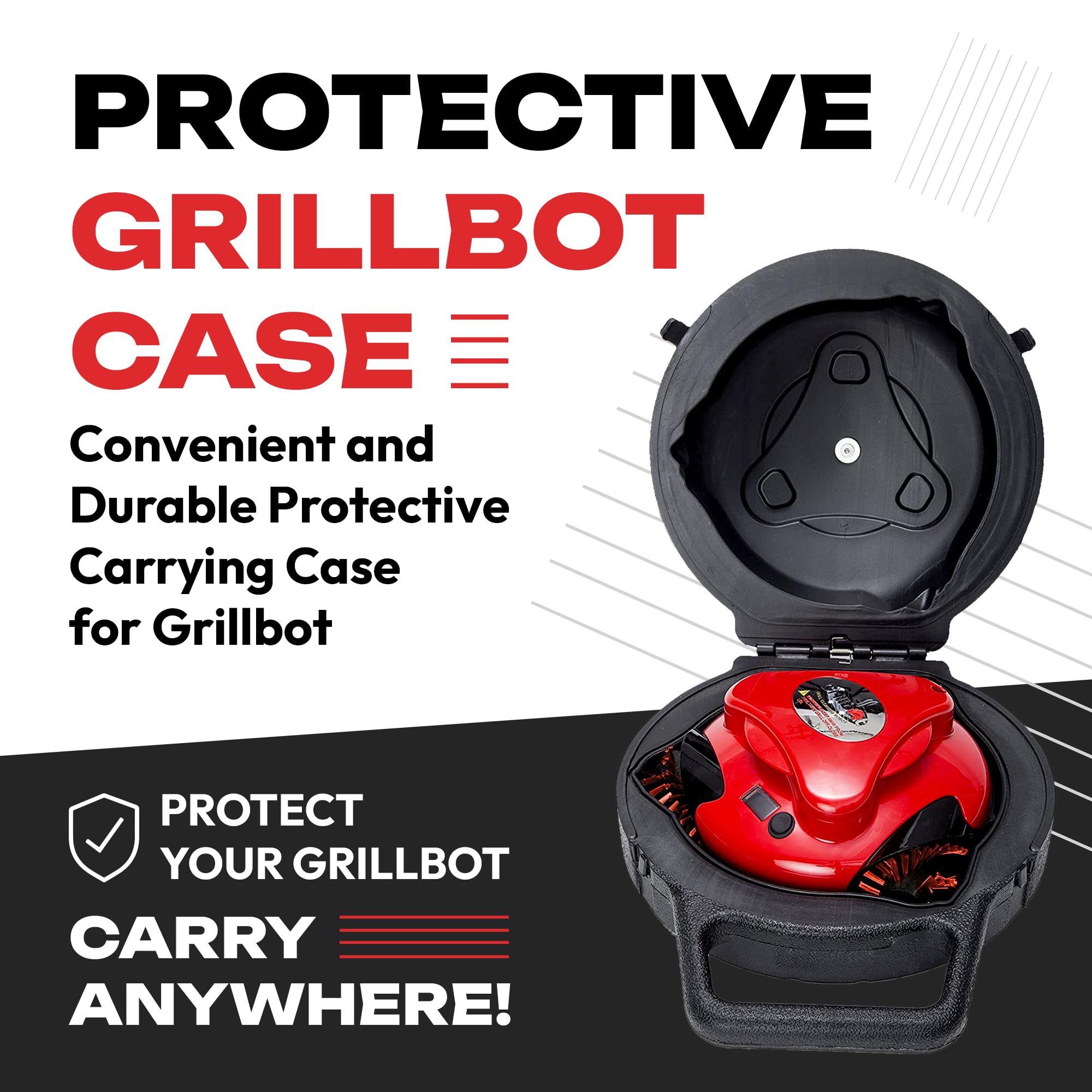 Grillbot Automatic BBQ Grill Cleaner Robot with Nylon Brushes - Electric Grill Brush & Scraper for Outdoor Cooking Accessories (Red with Carry Case) - Perfect for Backyard BBQs, Camping & Patio Parties
