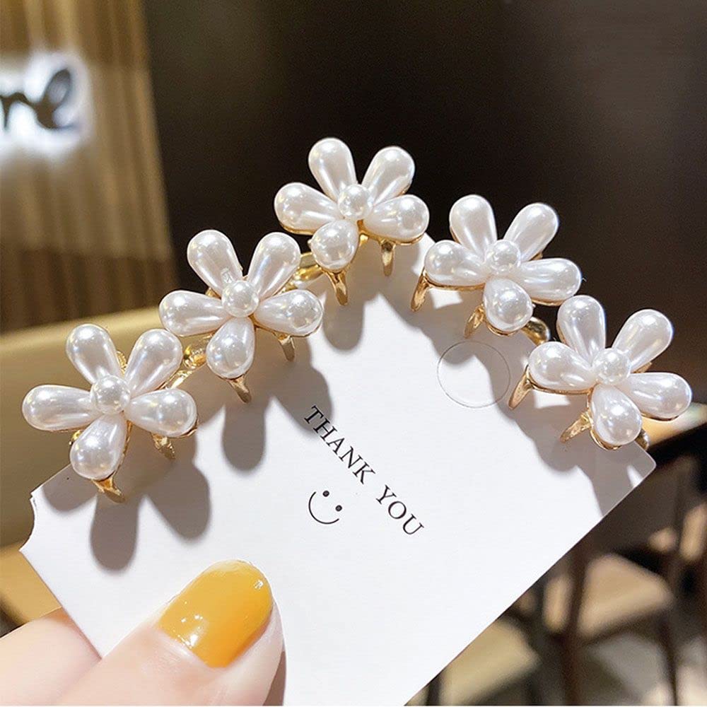 GUODUN Cute Mini Hair Clips for Girls - Pearl Flower Hairpins Set with Hair Claws | Sweet Hair Accessories for Baby Girls & Toddlers | Perfect for School, Parties, and Everyday Wear